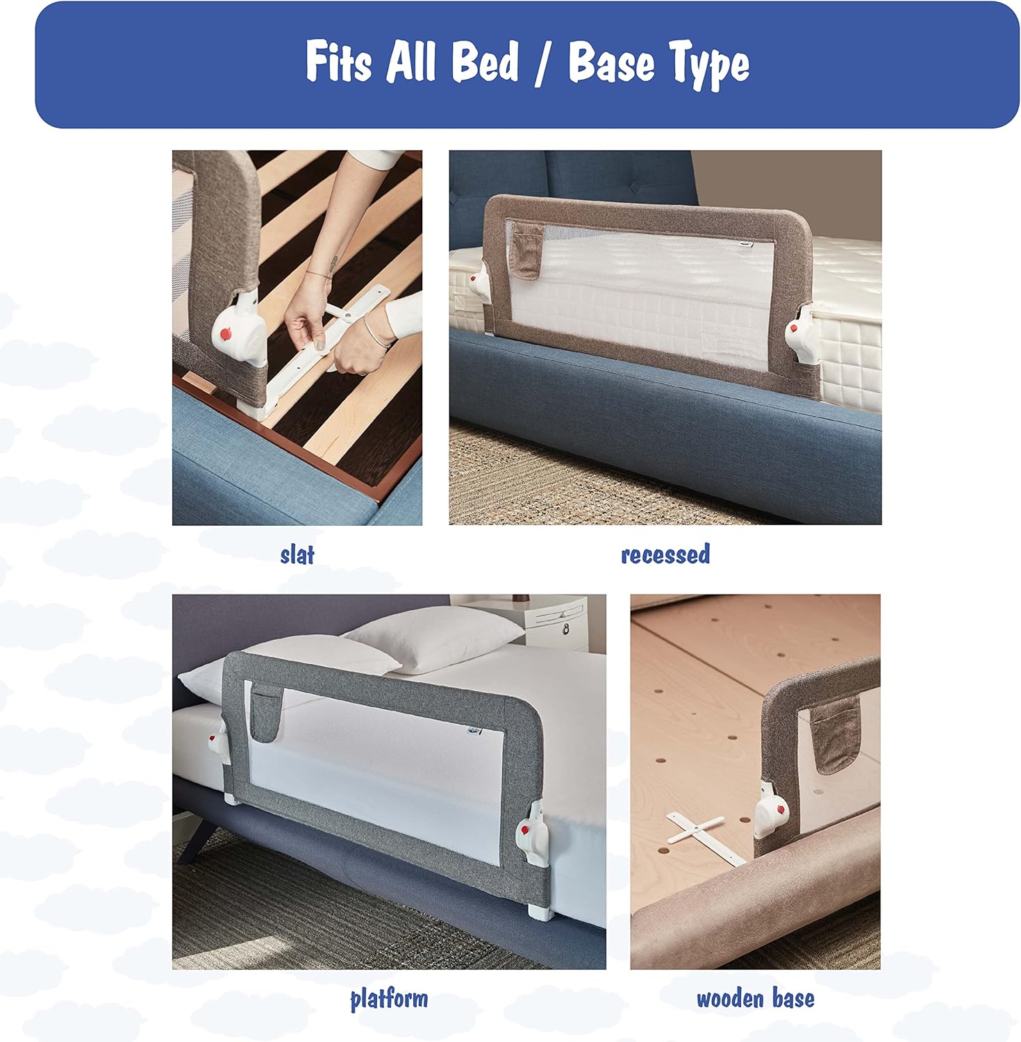 Riel de cama para niños pequeños, plegable y extra largo, protector de riel de seguridad para cuna con seguridad de anclaje reforzado, rieles de
