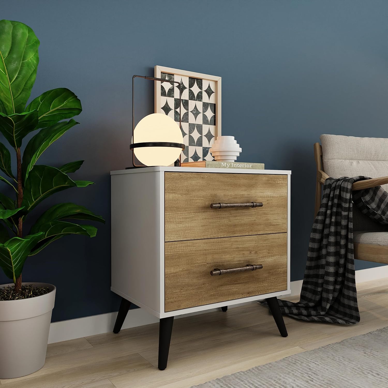 Hillsdale Fargo Modern Mesita de noche de madera, color blancomarrón madera flotante