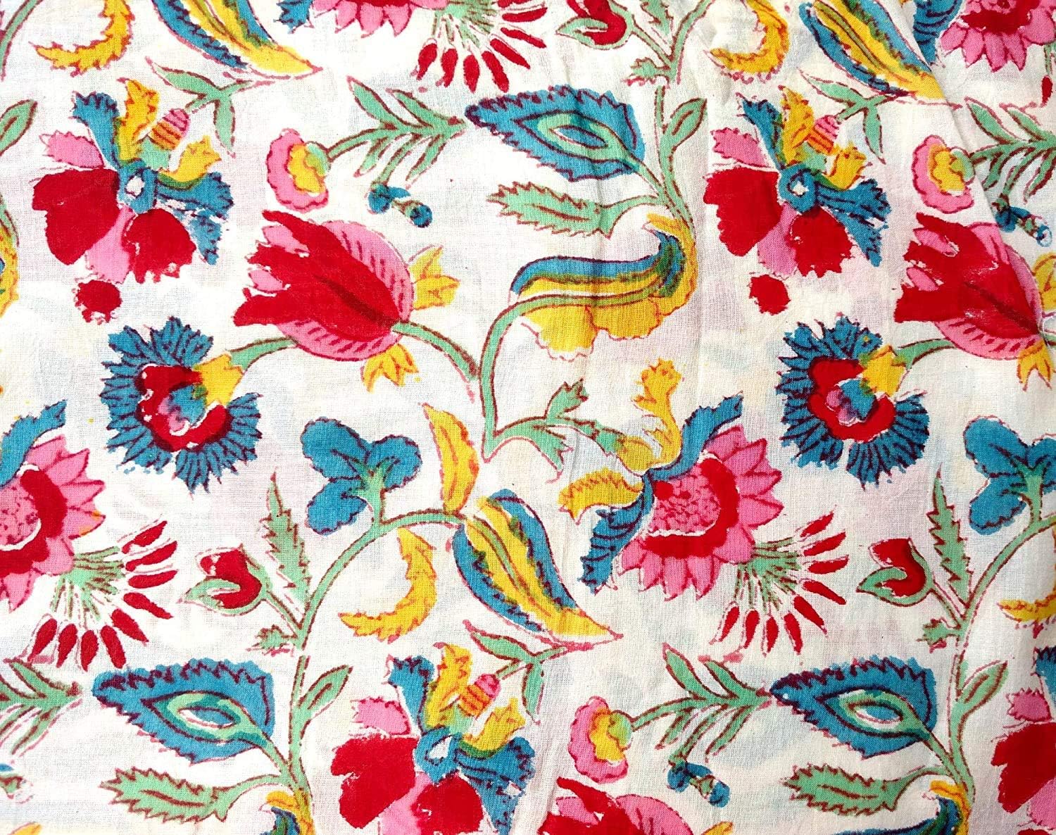 Rastogi Handicrafts Tela de algodón impresa a mano bloque ancho de la tela – 44 pulgadas, tamaño 1 yarda (tela 21)