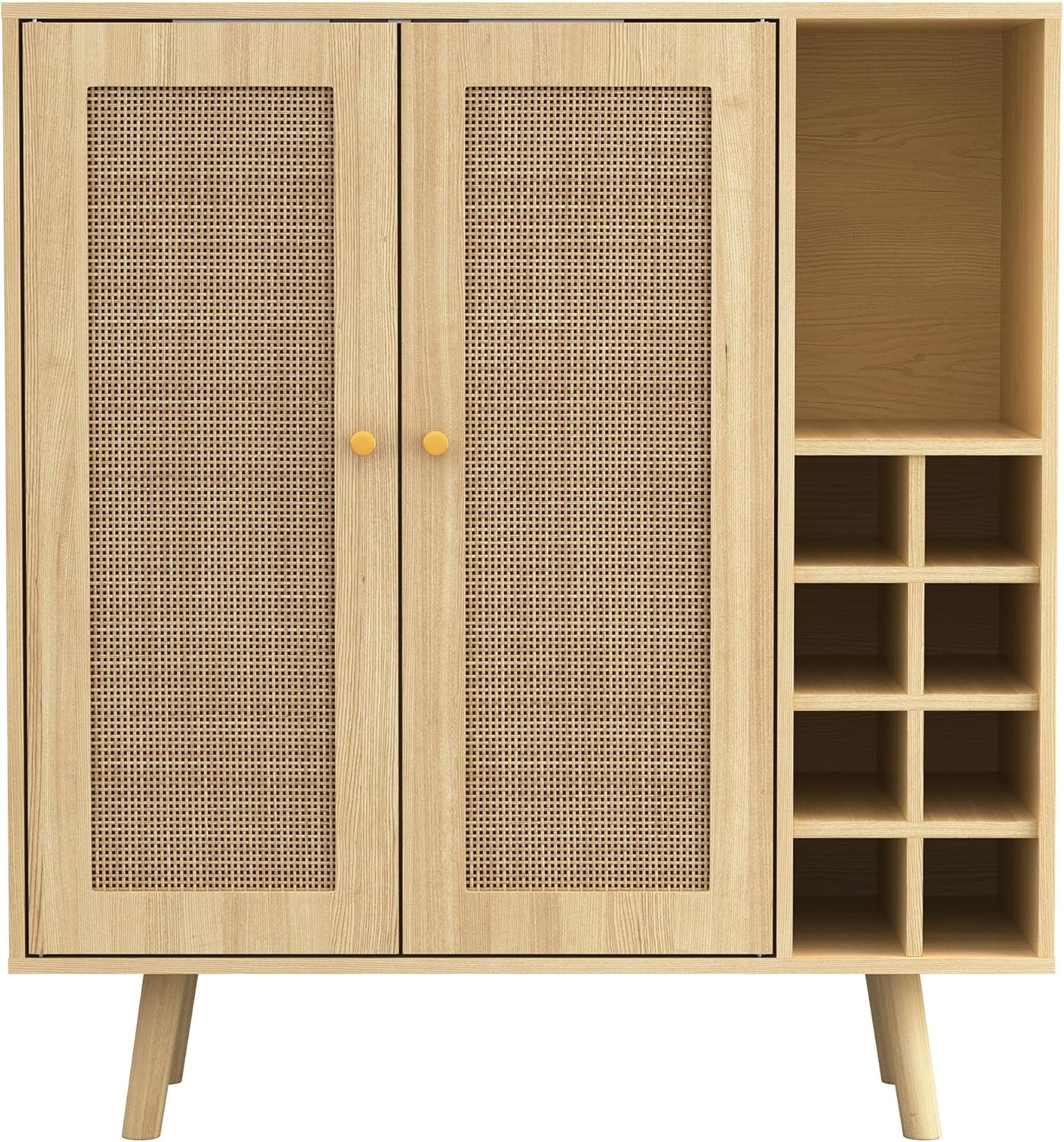Atlantic Loft & Luv Remy Boho Mid-Century Paneles de ratán natural con almacenamiento, gabinete de barra de acabado