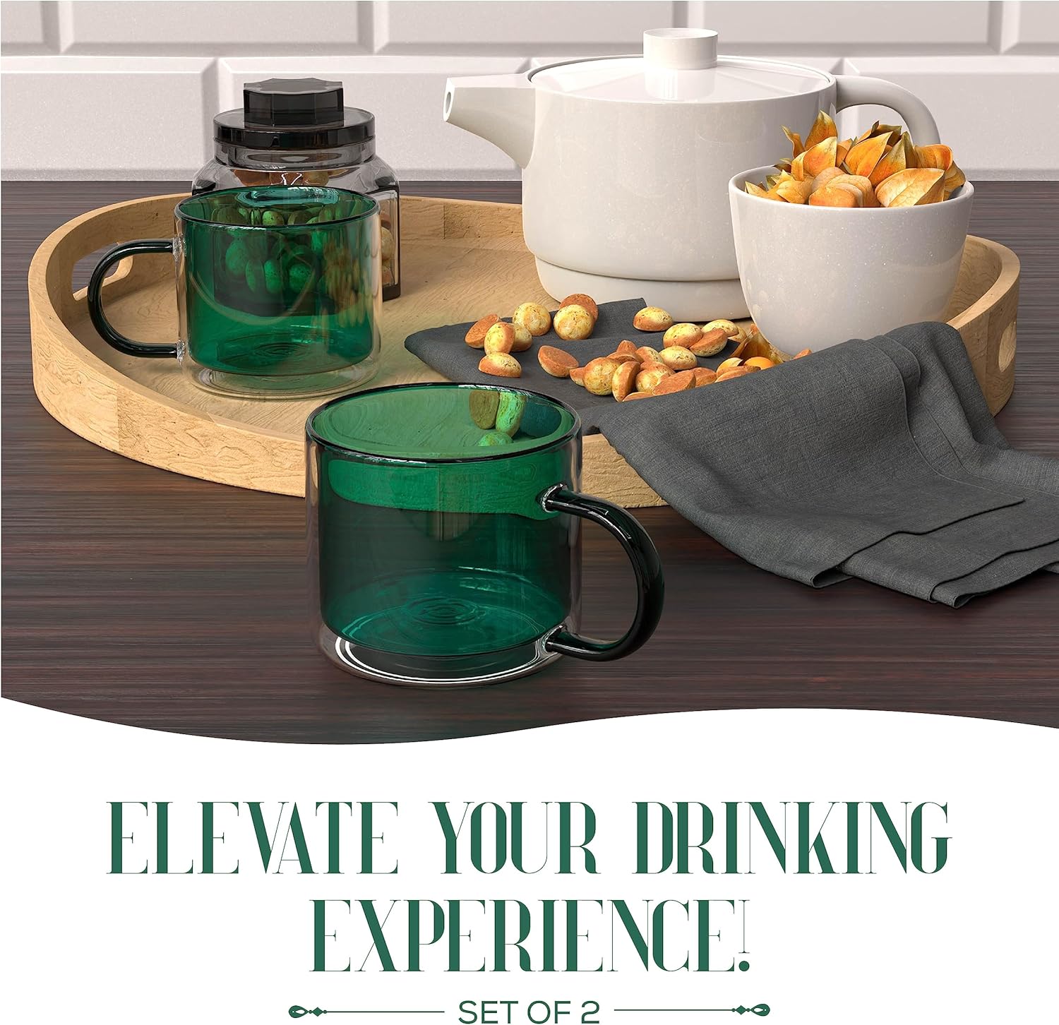 elle decor Tazas de café de doble pared, juego de 2, bonitas tazas de café, té y vidrio de leche con asa, taza de espresso aislada, 10 onzas, juego