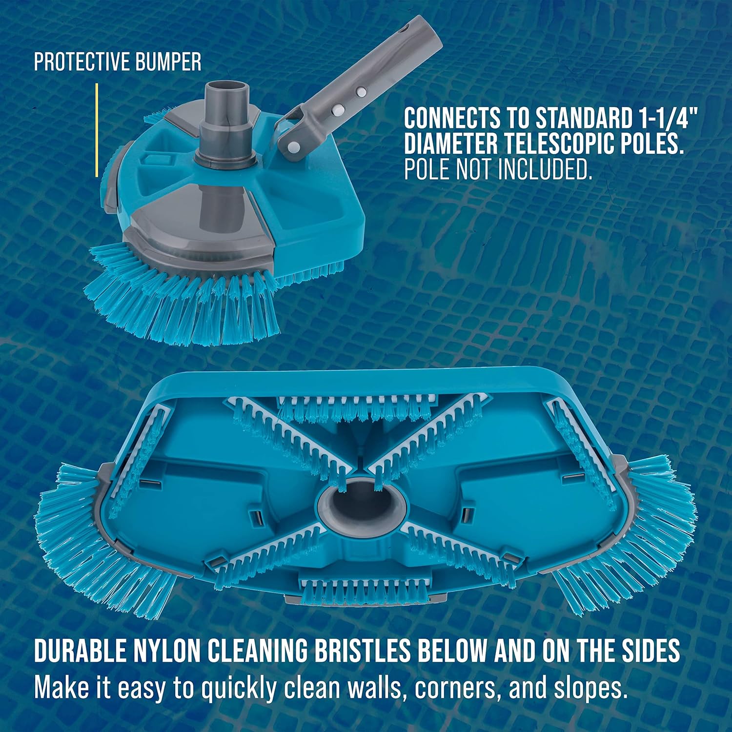 U.S. Pool Supply Cabezal de aspiradora de piscina con peso de lujo con cepillos laterales, conexión giratoria, mango EZ Clip – para piscinas sobre
