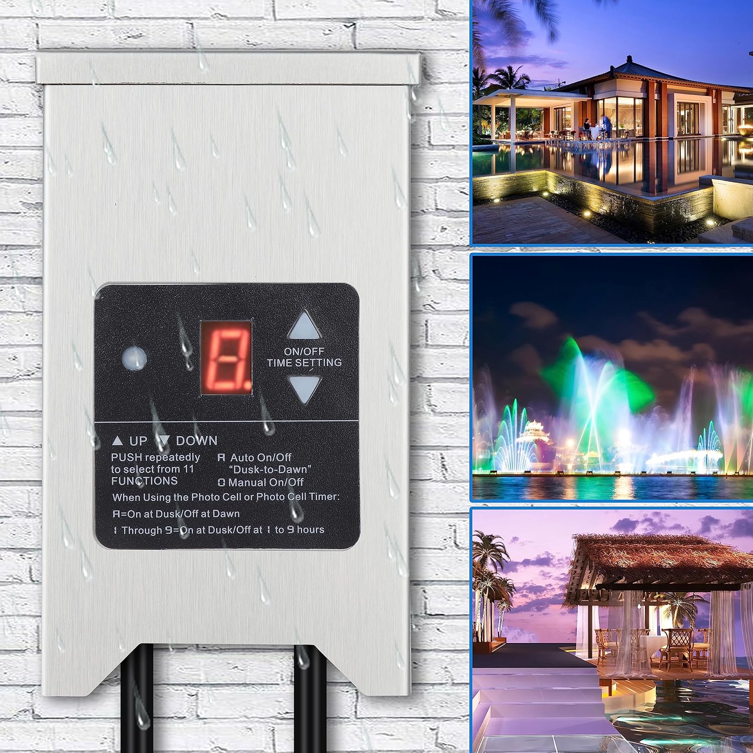 Transformador de paisaje de bajo voltaje de 150 W, 120 V CA a 12 V15 V CA, transformador al aire libre con sensor de fotocélula y temporizador,