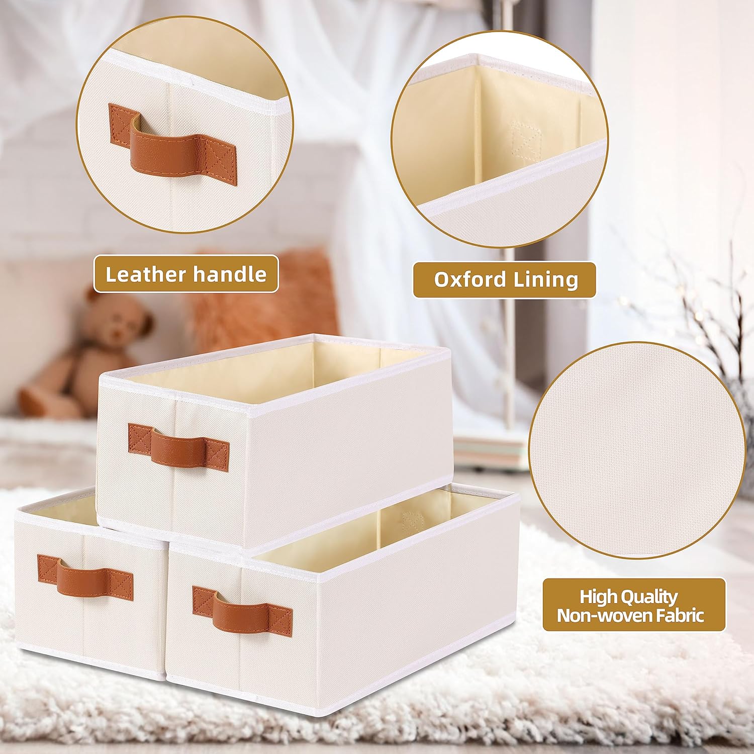 Paquete de 3 cubos de almacenamiento, contenedores organizadores plegables abiertos, cajas de ropa plegables con asas dobles, contenedores de
