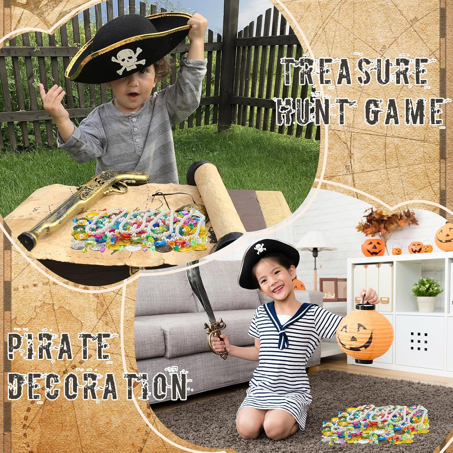 Hanaive Juego de 319 monedas falsas de oro pirata, tesoro pirata, gemas y joyas piratas de plástico, decoración de fiesta pirata, tesoro para
