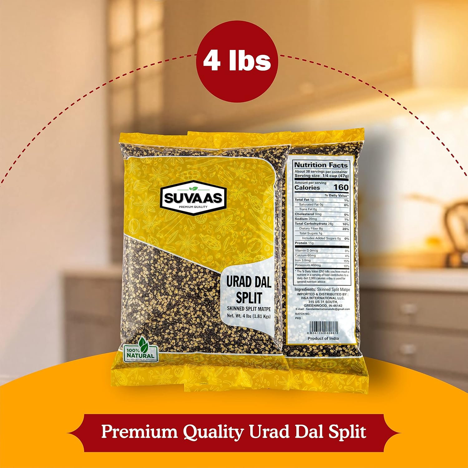 Suvaas Split Urad Dal – Lentejas negras de gramo 100% naturales, 4 libras, auténticas dales y legumbres indias para cocinar y comer saludables