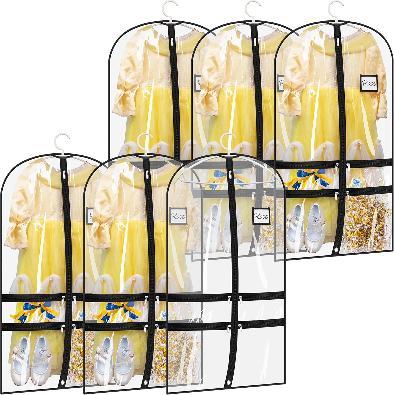 SLEEPING LAMB Paquete de 6 bolsas transparentes para ropa de baile para bailarines con 4 bolsillos, bolsa de ropa de baile de 40 pulgadas para niños