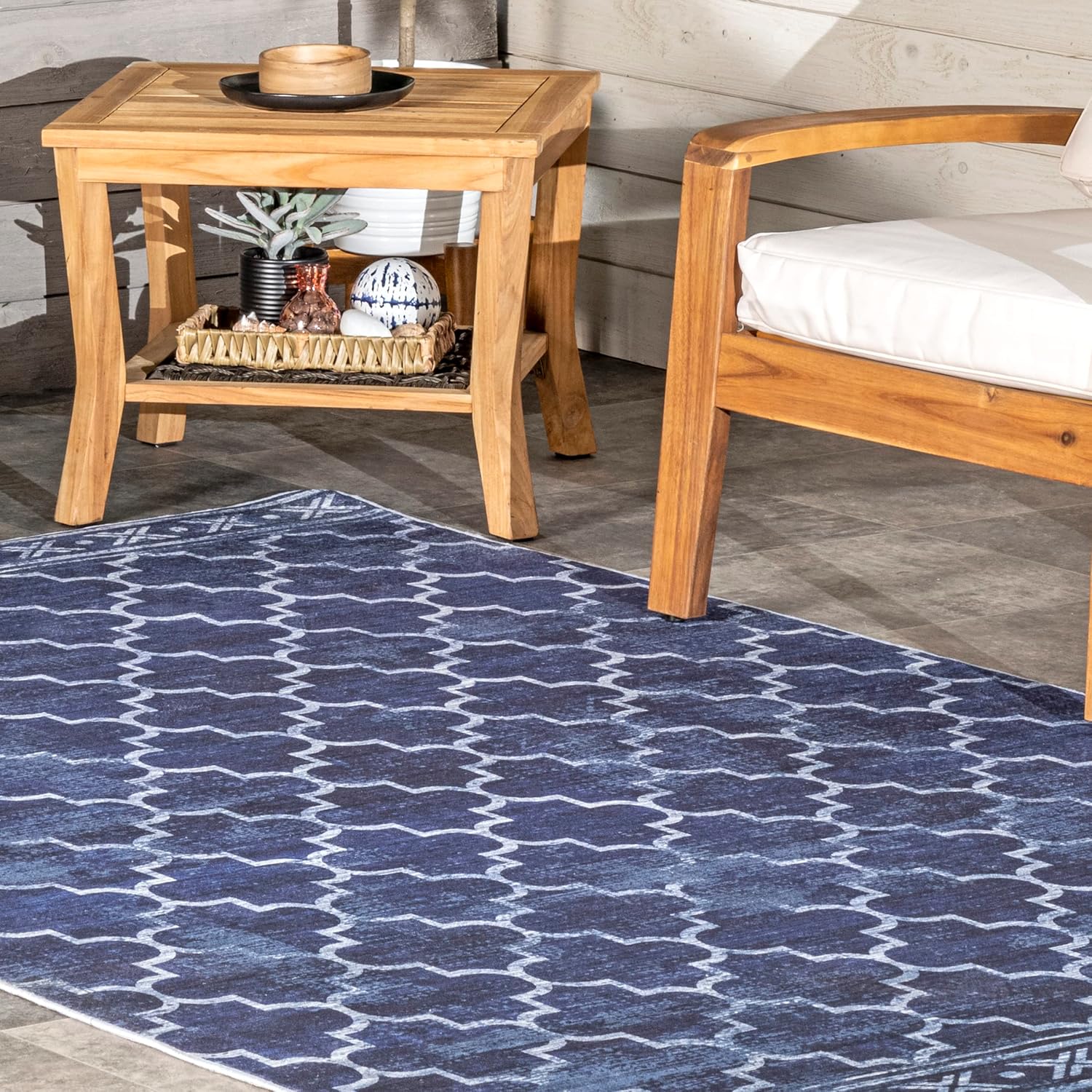 nuLOOM Maribel – Alfombra geométrica lavable a máquina para interiores y exteriores, 2 pies 6 pulgadas x 8 pies, color azul