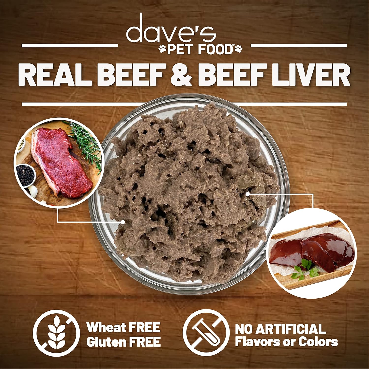 Dave’s Pet Food Alimento húmedo para perros sin granos (95% de carne de res e hígado de carne), fabricado en Estados Unidos de proteína de fuente