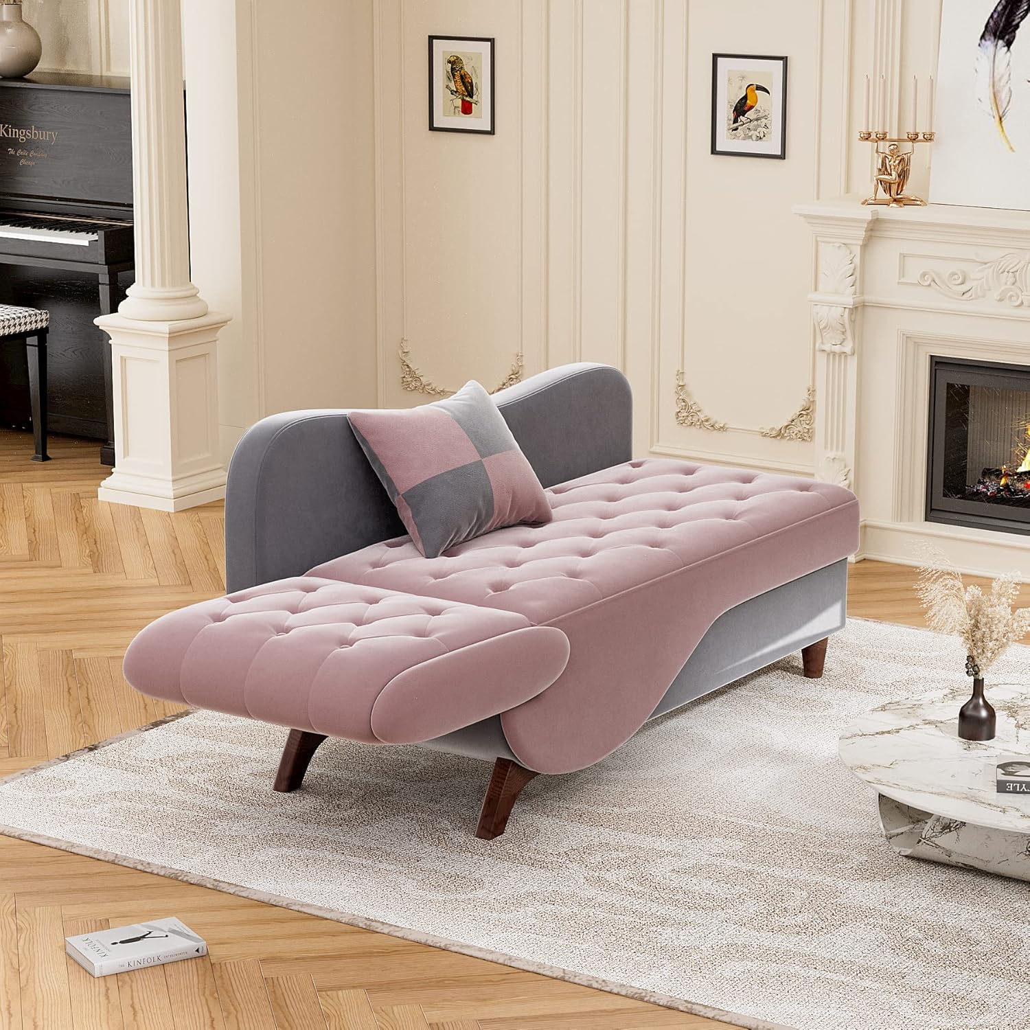 OUYESSIR Tumbona tapizada para interiores, sofá reclinable ajustable con almacenamiento y 1 almohada, sillón de terciopelo para sala de estar,