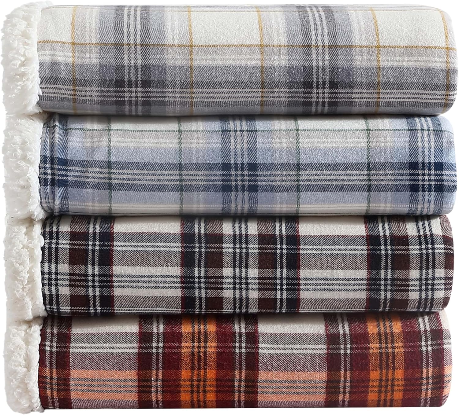 Eddie Bauer Manta decorativa de franela de algodón para el hogar, ropa de cama reversible de sherpa para todas las estaciones, a cuadros, azul