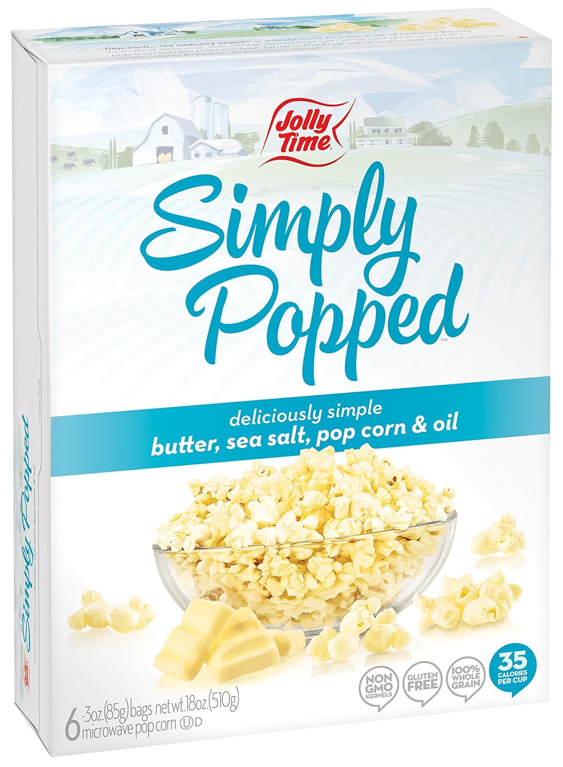 Jolly Time Simply Popped, Original con mantequilla y sal marina (paquete de 2) cajas de 6 unidades