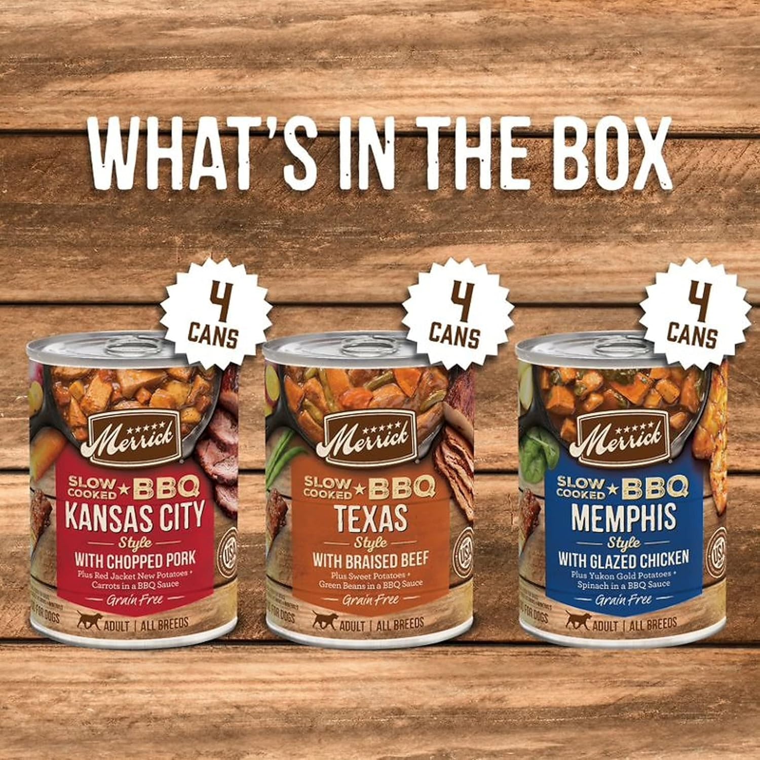Merrick Chunky – Comida húmeda enlatada para perros, sin cereales, barbacoa en trozos, 12.70 onzas (caja de 12)
