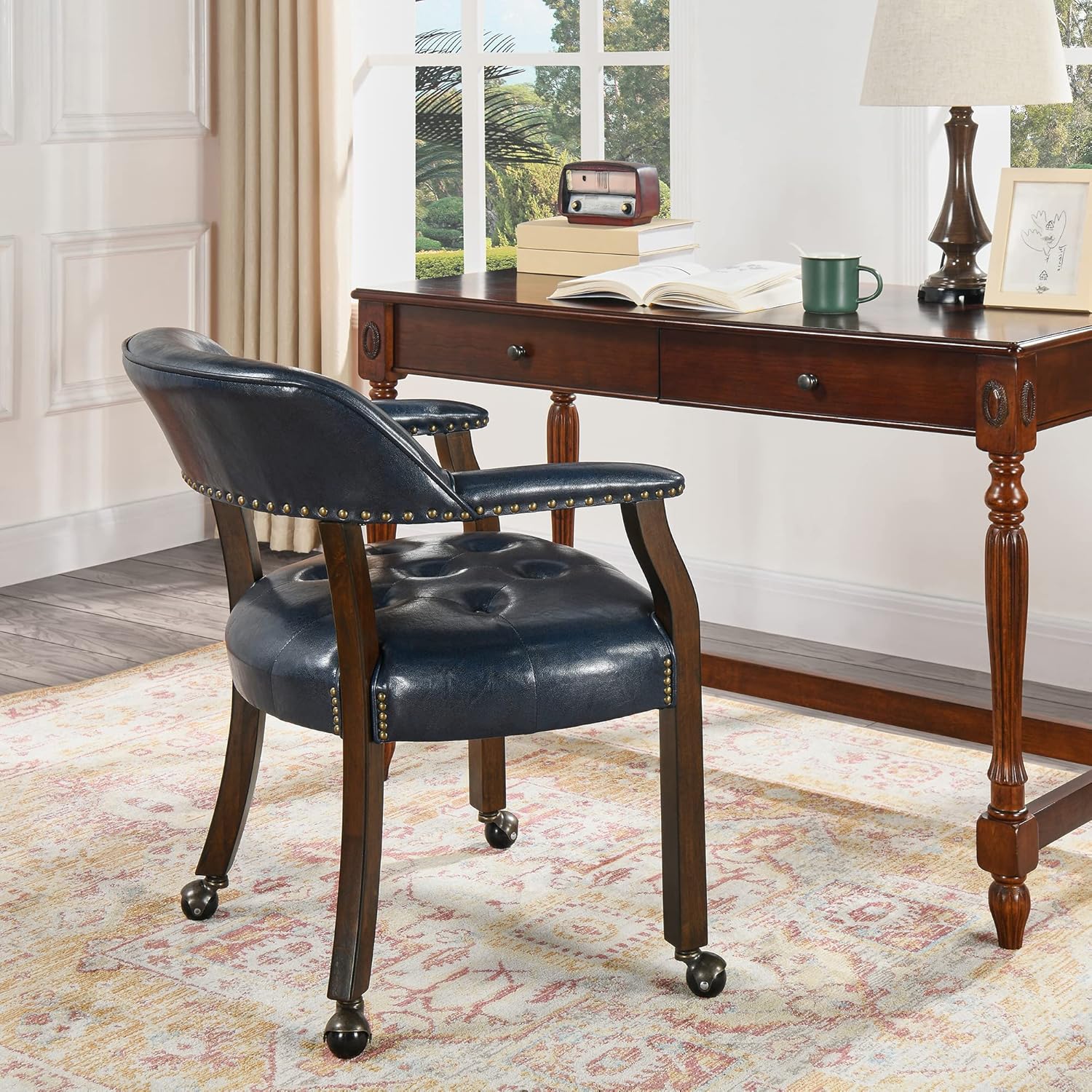Silla enrollable grande para comedor con brazos, sillas laterales de cocina con ruedas, sillas de póquer de madera para juegos, silla con ruedas