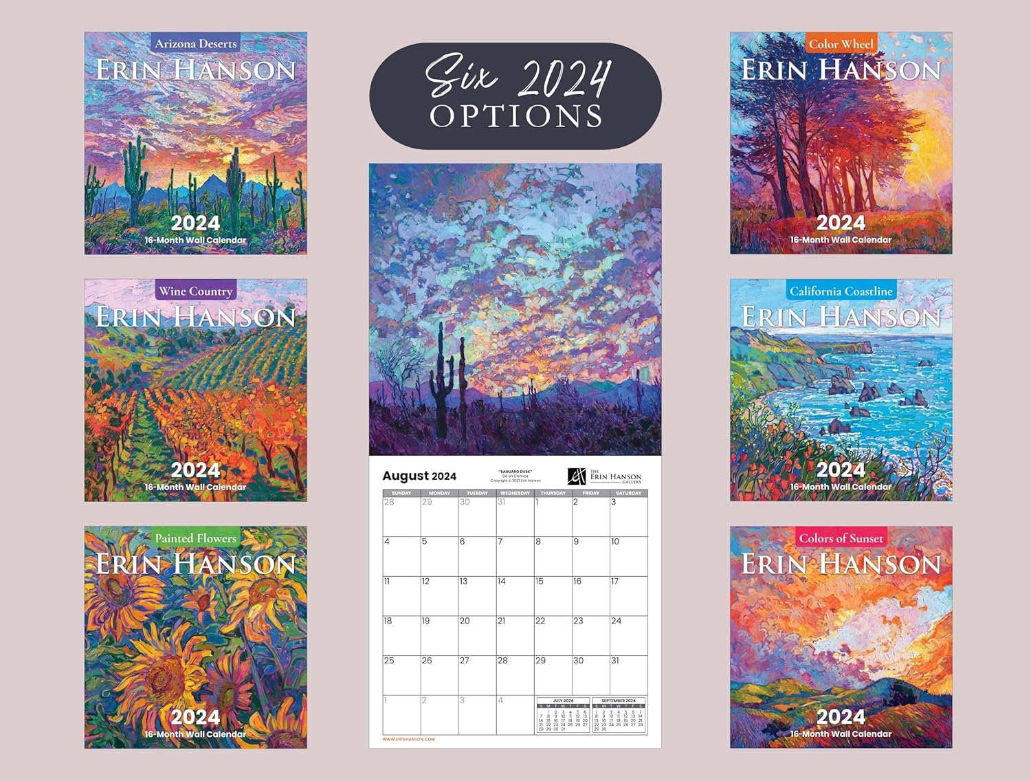 Calendario Erin Hanson 2024 de paisajes costeros de California, bellas artes, calendario de pared grande con pinturas costeras impresionistas