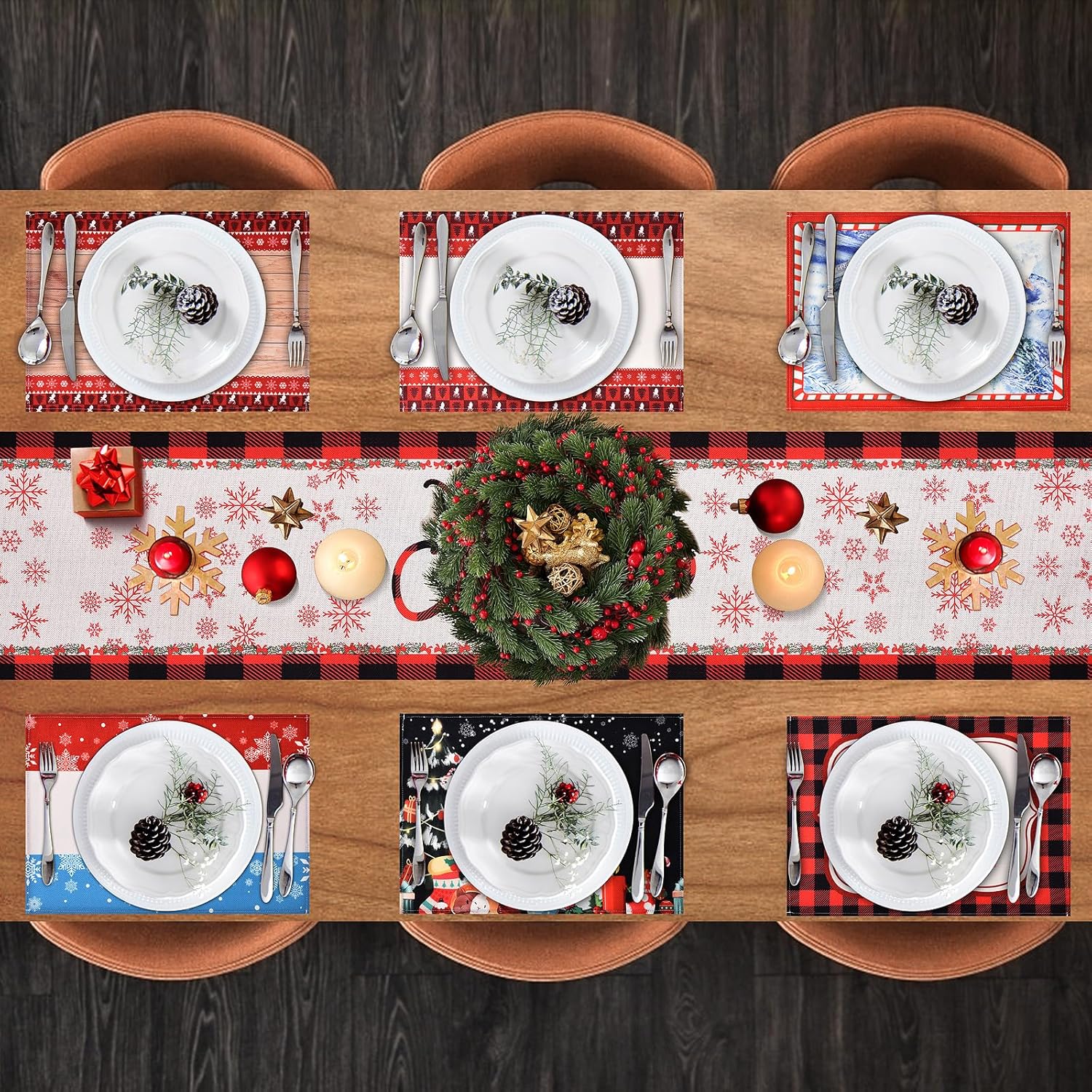Manteles individuales de Navidad, 12 x 18 pulgadas, temporada de invierno, Navidad, vacaciones, muñeco de nieve, manteles para fiestas, cocina,