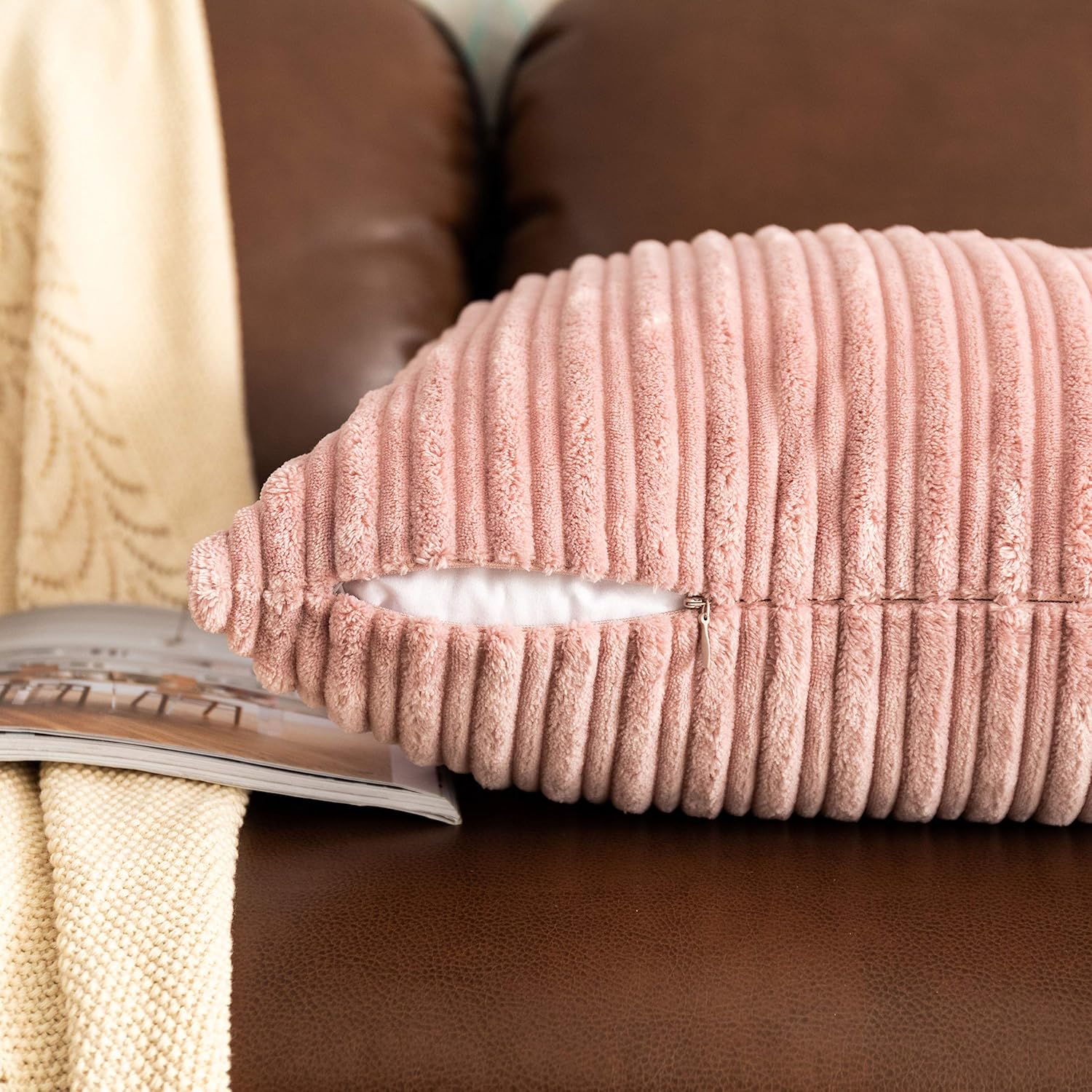 UGASA – Fundas para almohada de franela de terciopelo supersuaves, a rayas