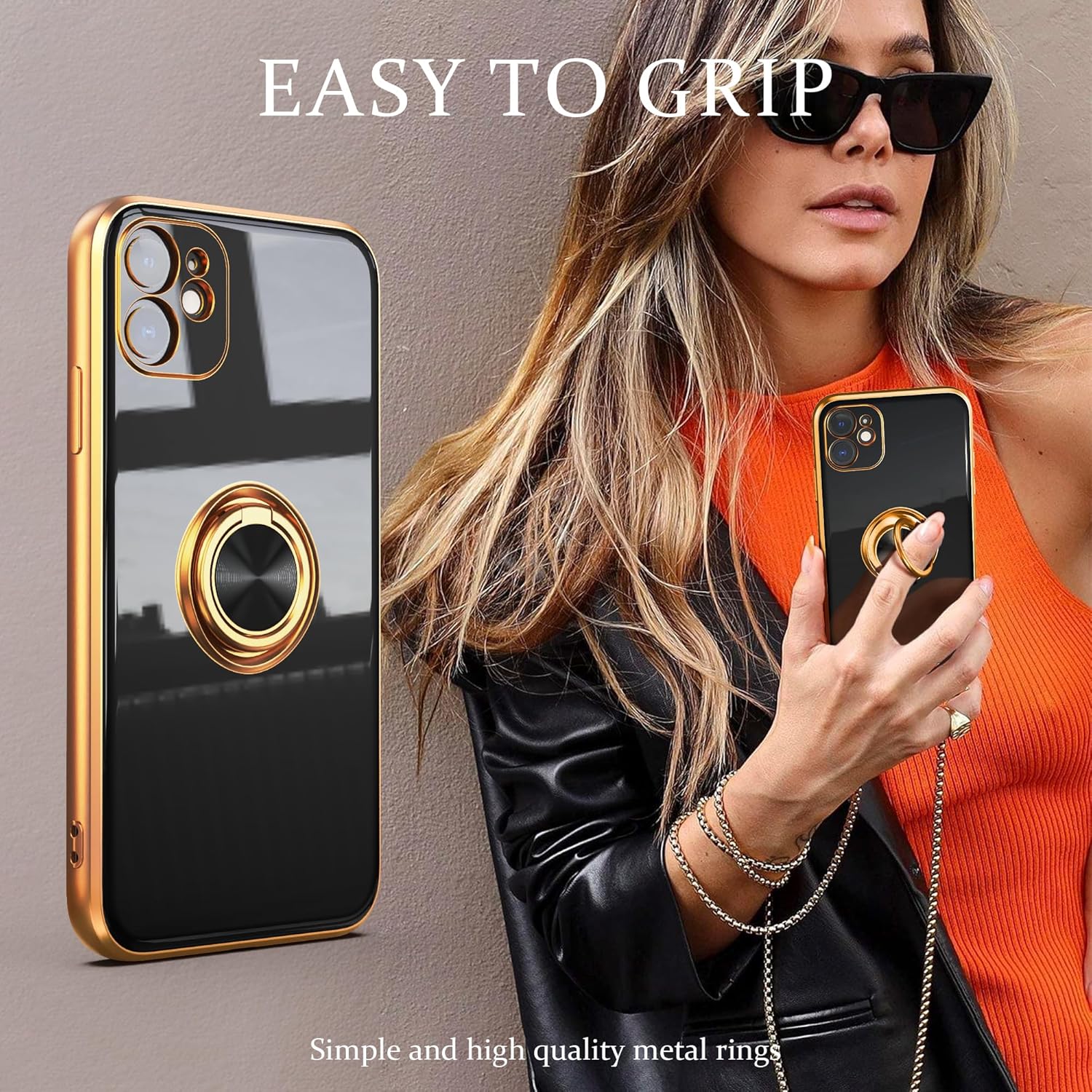 IDweel Funda para iPhone 11 con soporte de anillo de 360 con soporte magnético, ligera, delgada, borde de oro rosa, TPU suave, protección de cámara,