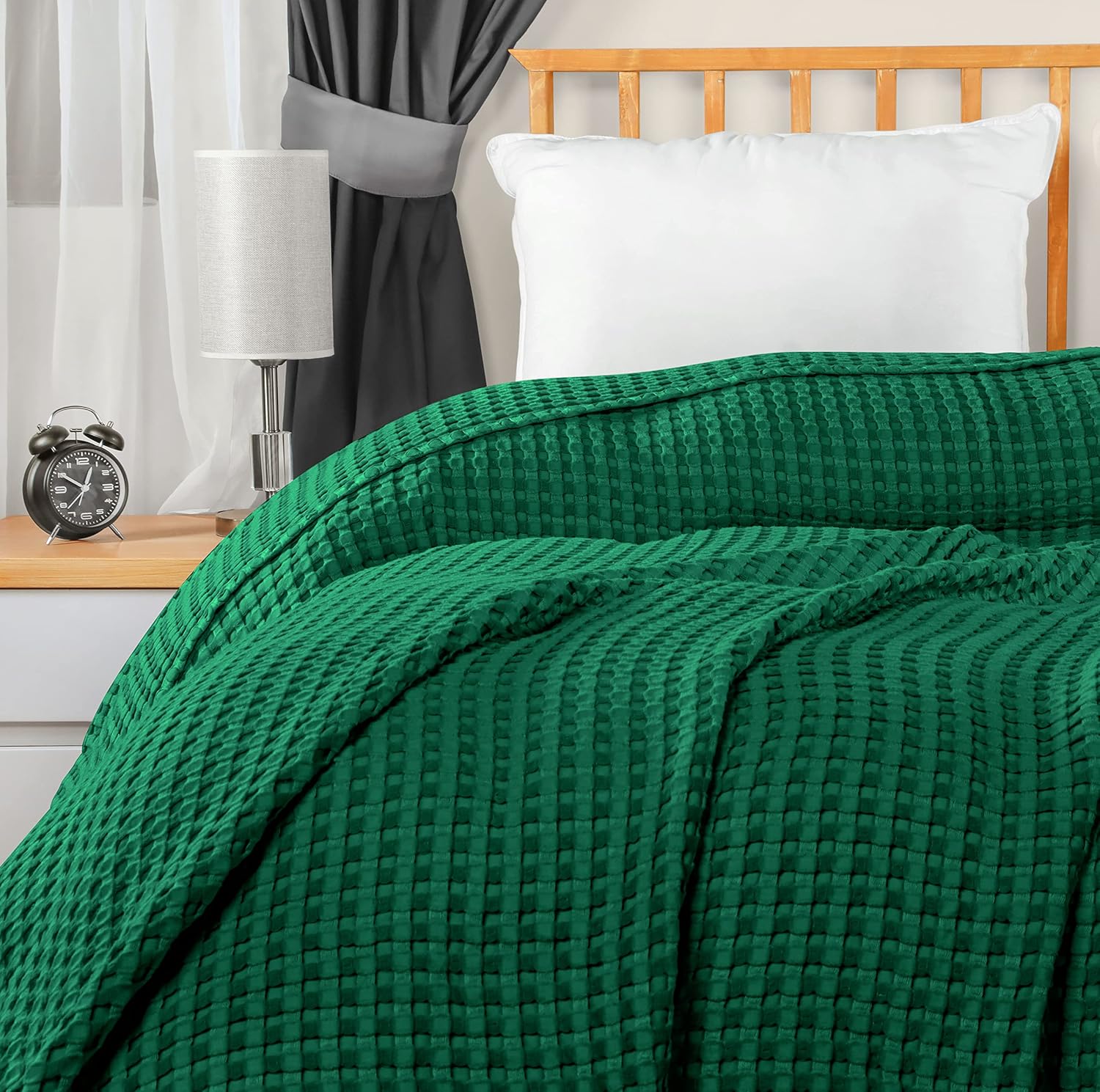 Utopia Bedding Manta de algodón de 300 GSM (verde esmeralda, 90 x 90 pulgadas), suave, ligera, transpirable, tamaño Queen, para cualquier cama para