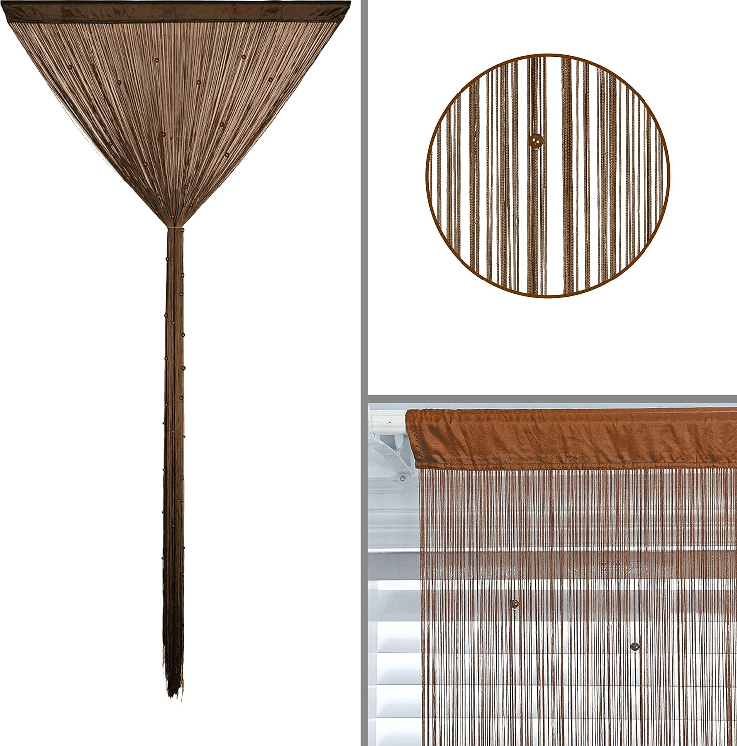 Cortinas de cuerda para sala de estar, con cuentas de perlas, flecos y borlas, para puertas