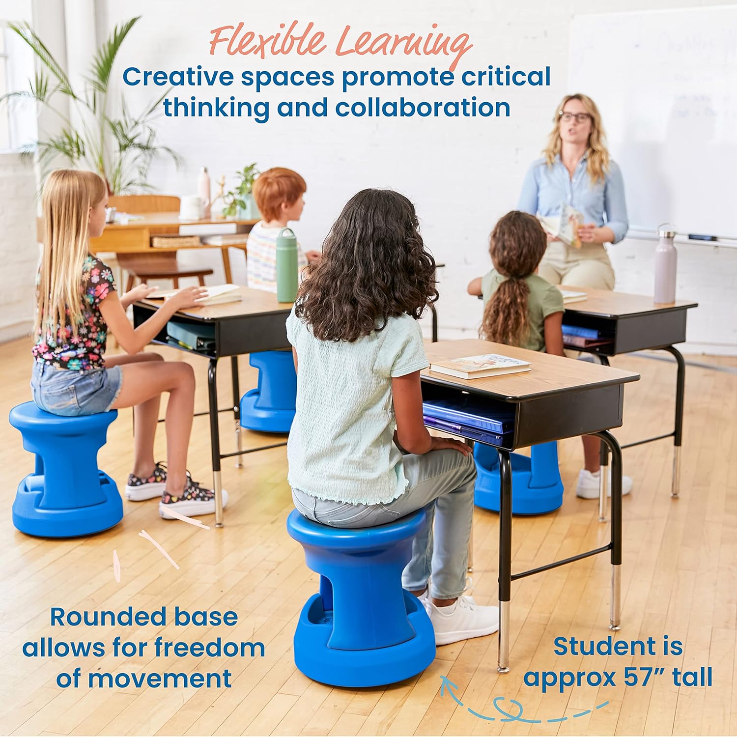 ECR4Kids Taburete tambaleante de almacenamiento, altura del asiento de 15 pulgadas, asientos activos, azul