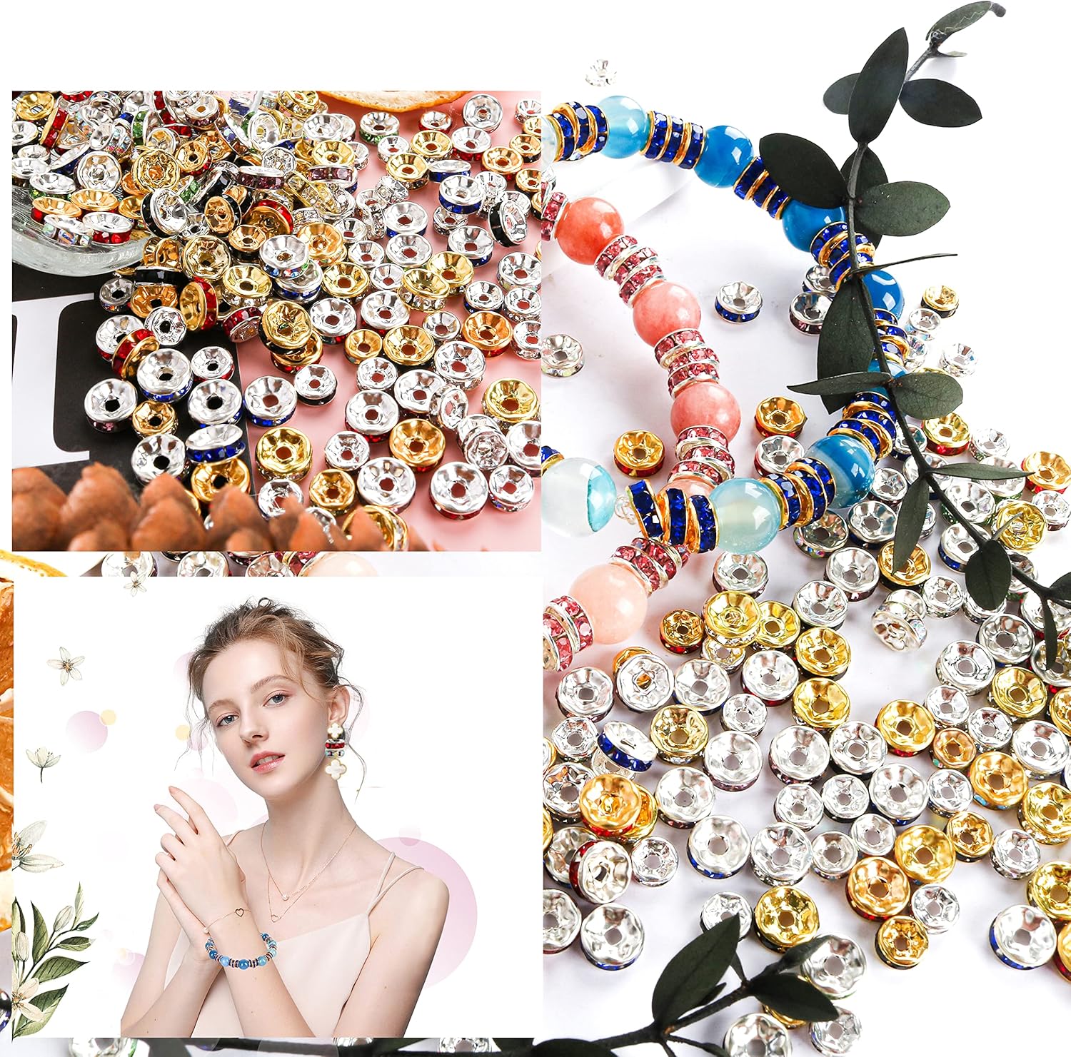 200 cuentas espaciadoras de 0.315 in de diamantes de imitación de cristal checo para hacer joyas sueltas cuentas para pulseras