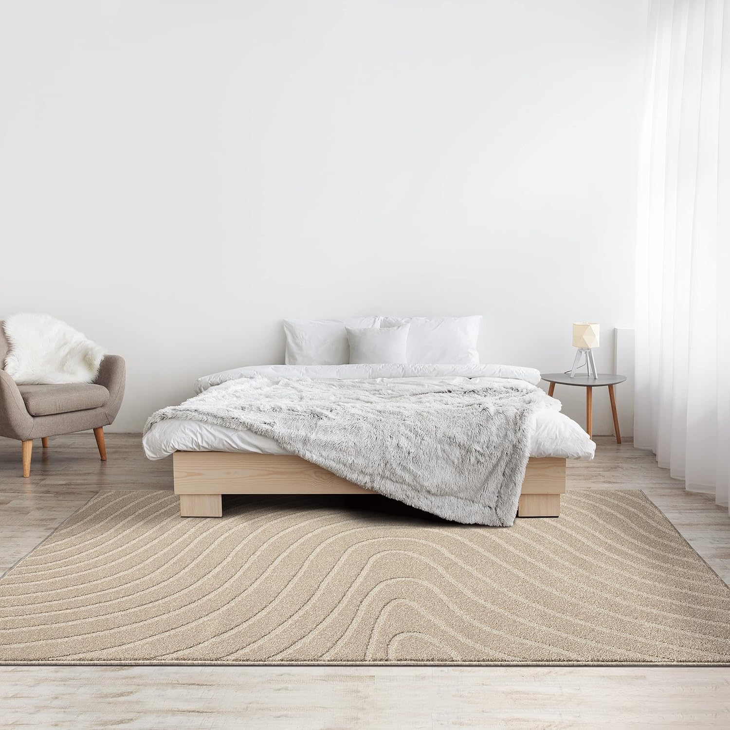LUXE WEAVERS Alfombra moderna con ondas geométricas beige de 9 x 12 pulgadas, alfombra contemporánea resistente a las manchas