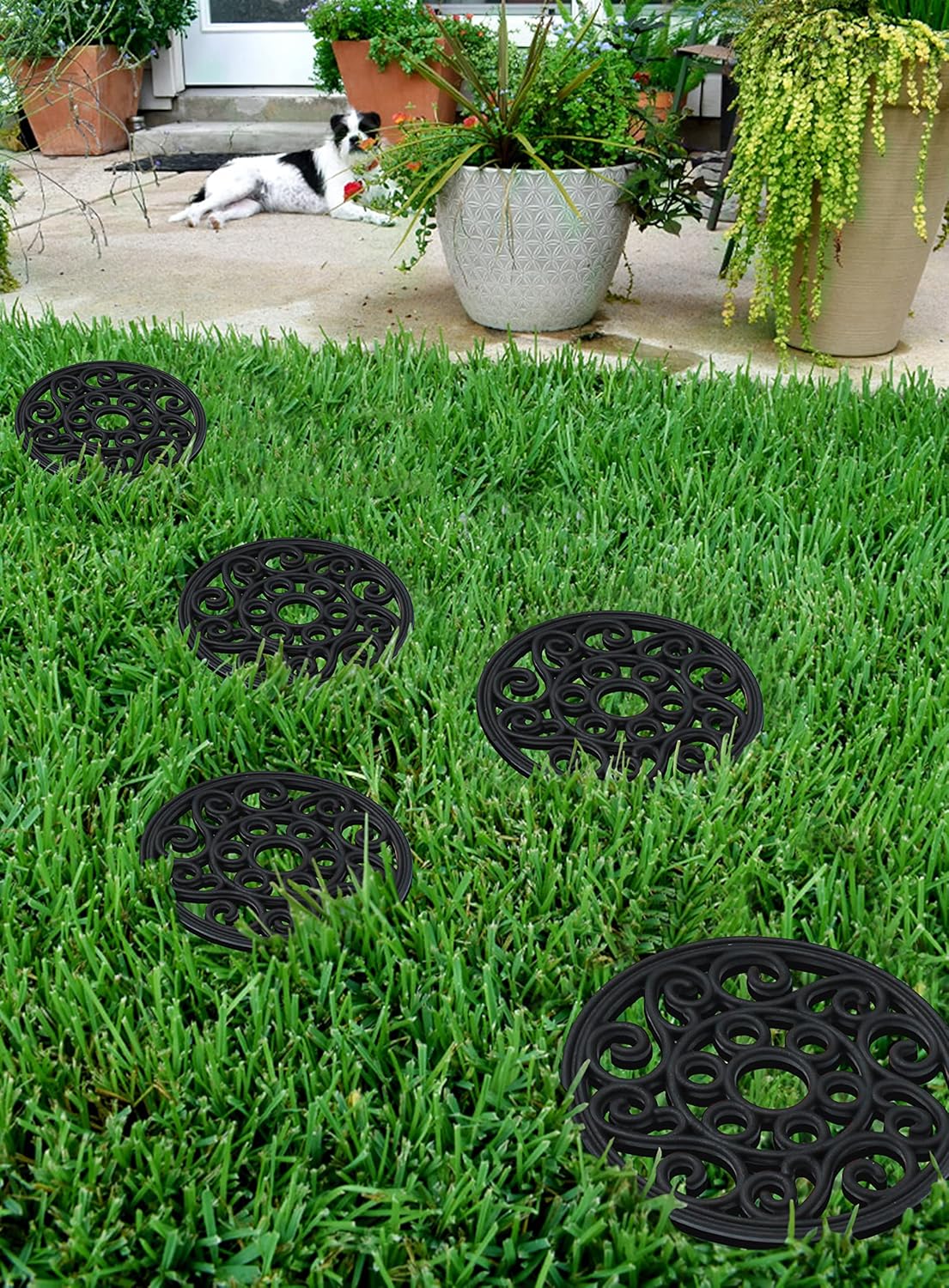 A1 Home Collections A1HOME2405NW – Alfombrilla redonda de goma natural para jardín, multifuncional, resistente, hermoso diseño acabado a mano, 12 x