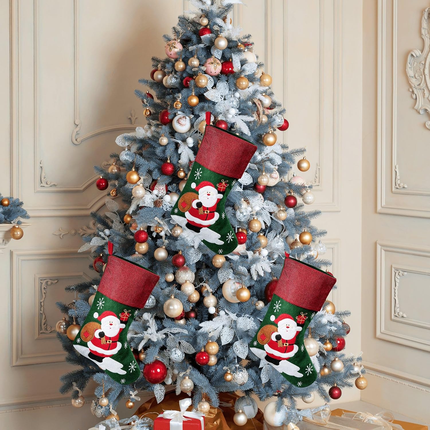 Medias de Navidad personalizadas con nombres para decoración de Navidad, adornos de Papá Noel