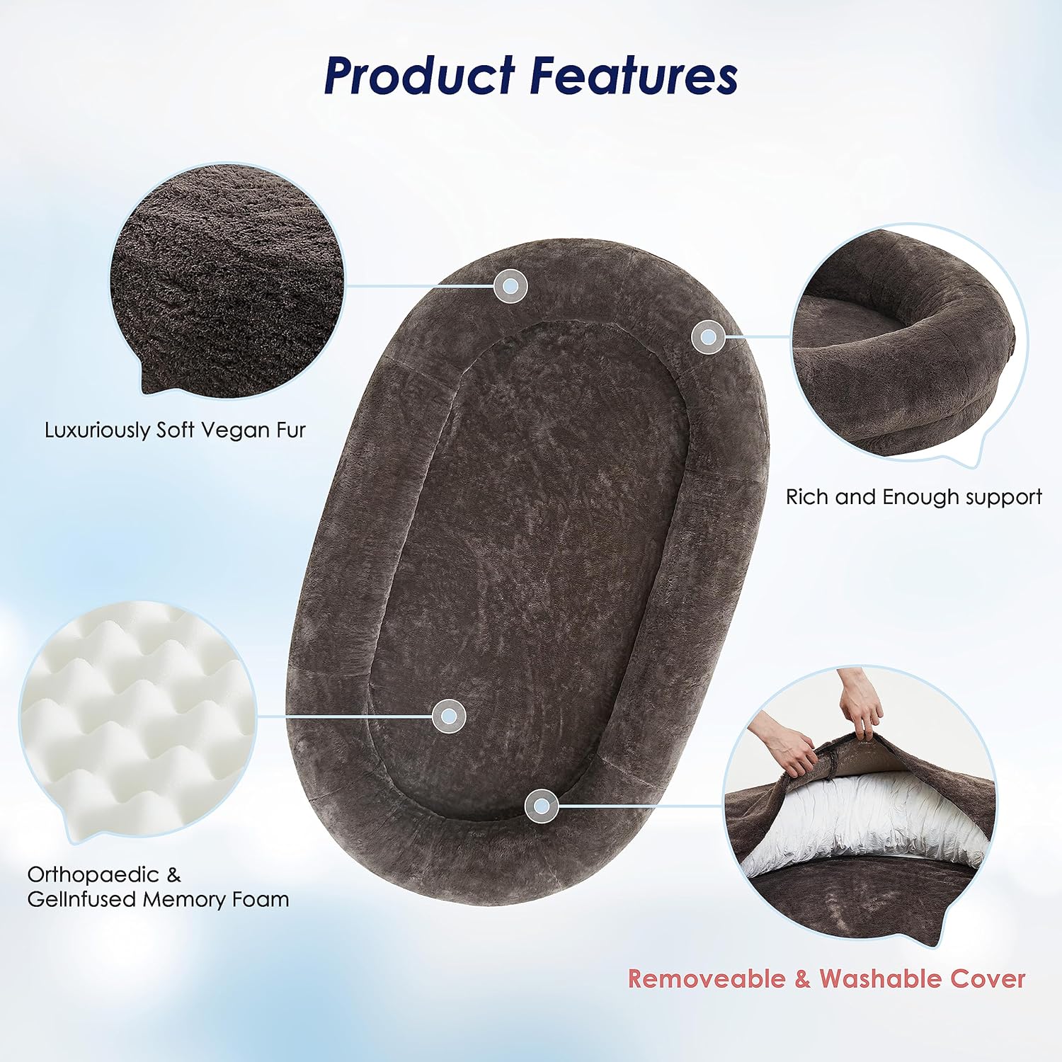 Cama humana extra grande para perro, cama de pelo de lujo de 260 GSM para personas, impermeable, lavable, cama gigante para perros humanos para