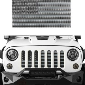 Pantalla de malla para rejilla JK Flag para Jeep Wrangler JK y JKU Unlimited 2007-2018 (clásico negro claro y blanco) Pantalla de malla para rejilla JK Flag para Jeep Wrangler JK y JKU Unlimited 2007-2018 (clásico negro claro y blanco)