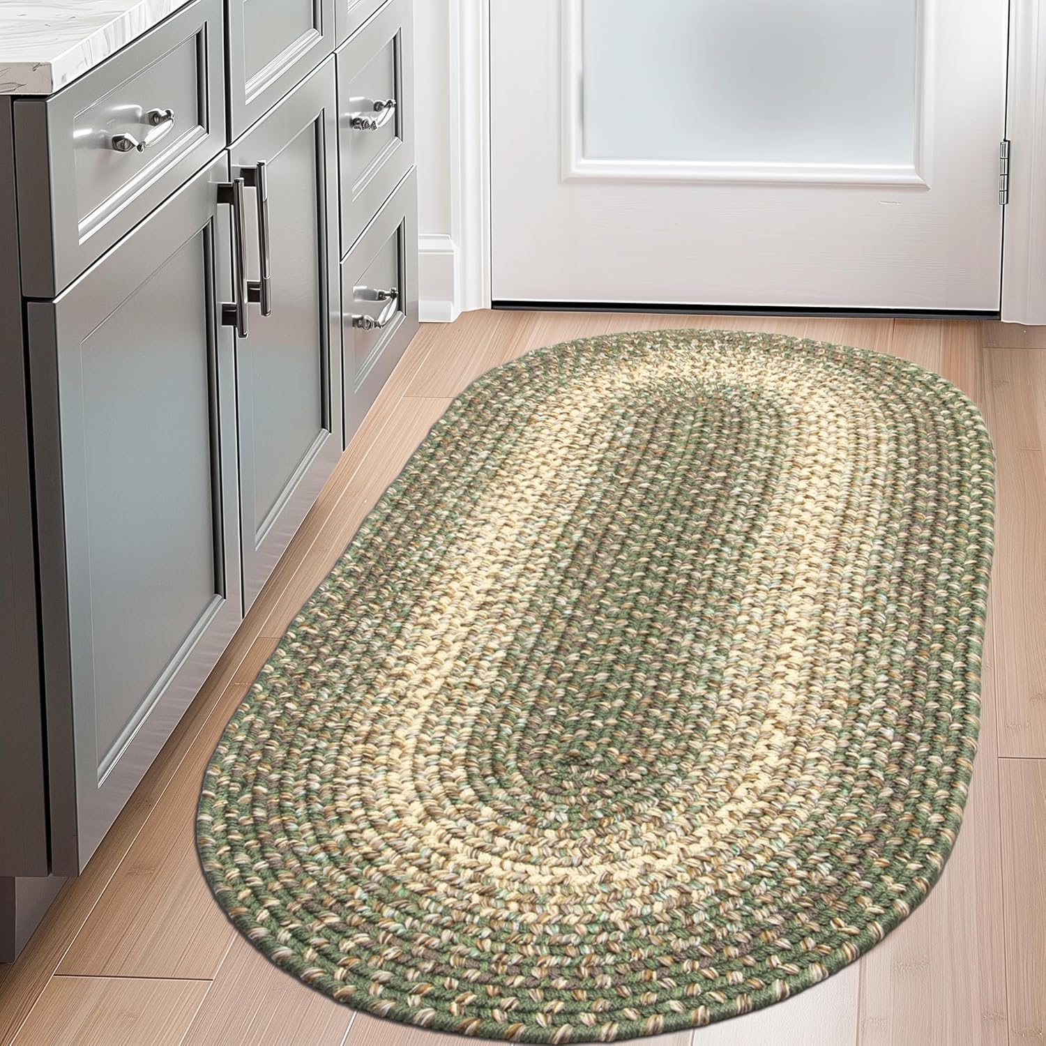 Super Area Rugs Braided Rugs Farmhouse – Alfombra trenzada Ridgewood para sala de estar, reversible, para interiores y exteriores, fabricada en