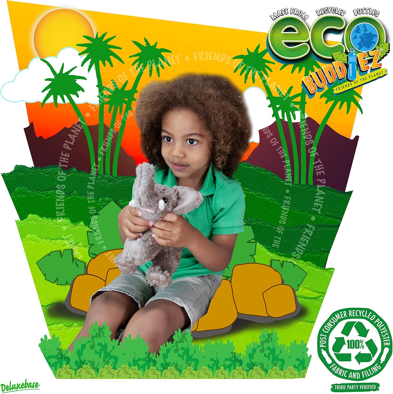 Elefante de Deluxebase. Peluche de peluche mediano de 9.0in hecho de botellas de plástico reciclado. Regalo respetuoso del medio ambiente para niños