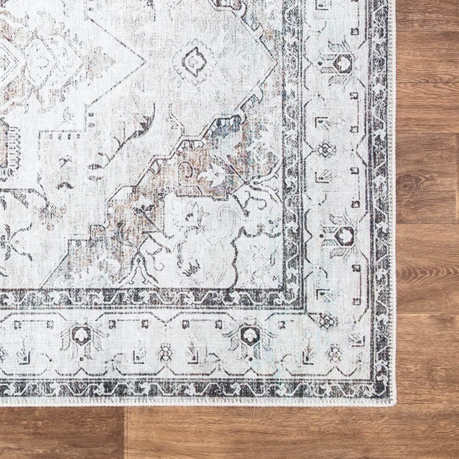 Bloom Rugs Alfombra de pasillo lavable antideslizante de 12 pies  marrónbeigecarbón tradicional para entrada, pasillo, baño y cocina, tamaño exacto