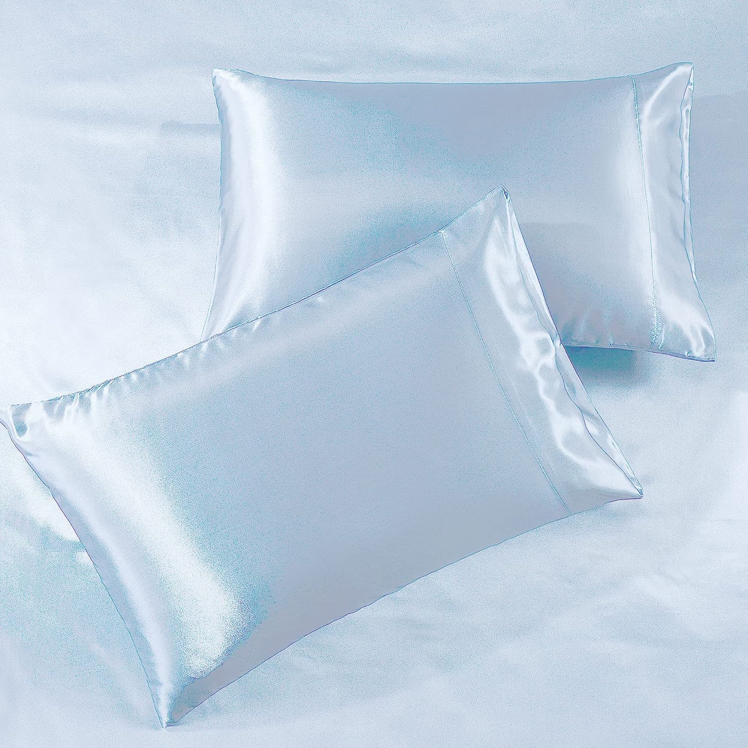 Sábanas de satén King 4 piezas, azul bebé Juego de sábanas sedosas de lujo para hotel, juego de sábanas de microfibra extra suave de 1800,