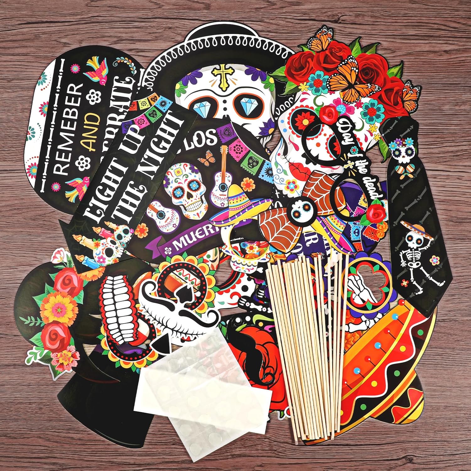 DPKOW Divertidos accesorios para cabina de fotos del Día de los Muertos, accesorios para selfies, accesorios para fotos de Halloween, accesorios