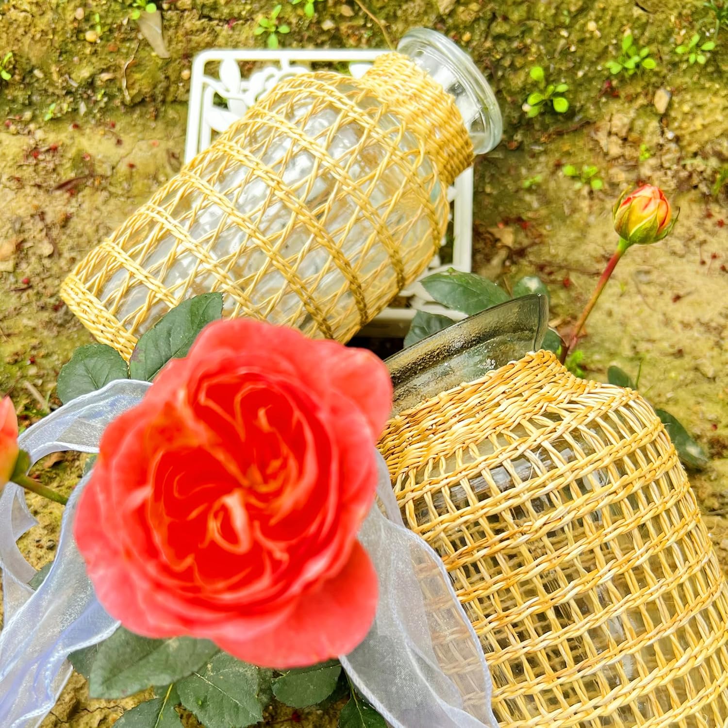 HHfutime Jarrones de vidrio para flores, jarrón bohemio, jarrón redondo de vidrio para centros de mesa, arreglos florales, jarrón de mesa para