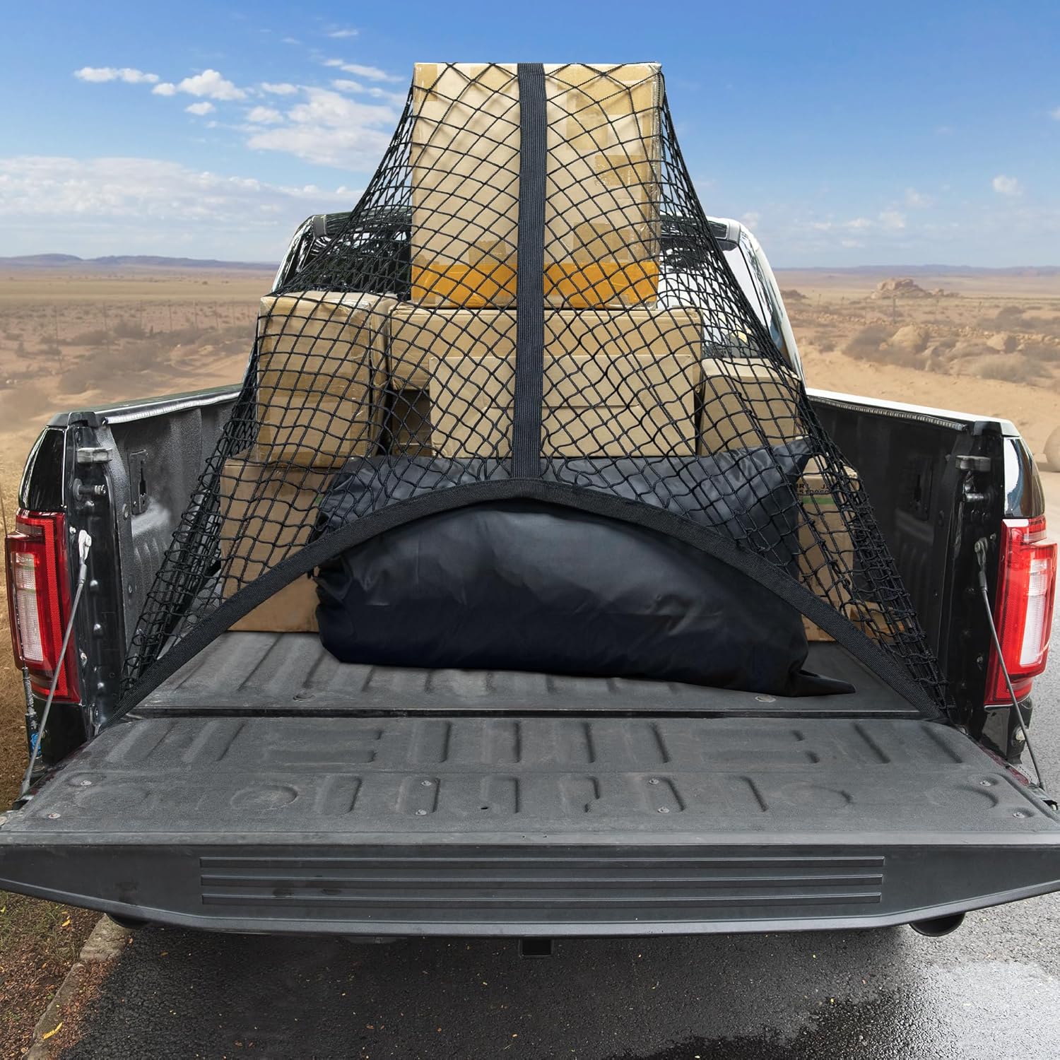 MICTUNING Red de carga para caja de camión, red de carga altamente elástica de 4 x 4 pies, organizador de malla elástica de hasta 7 x 7 pies para