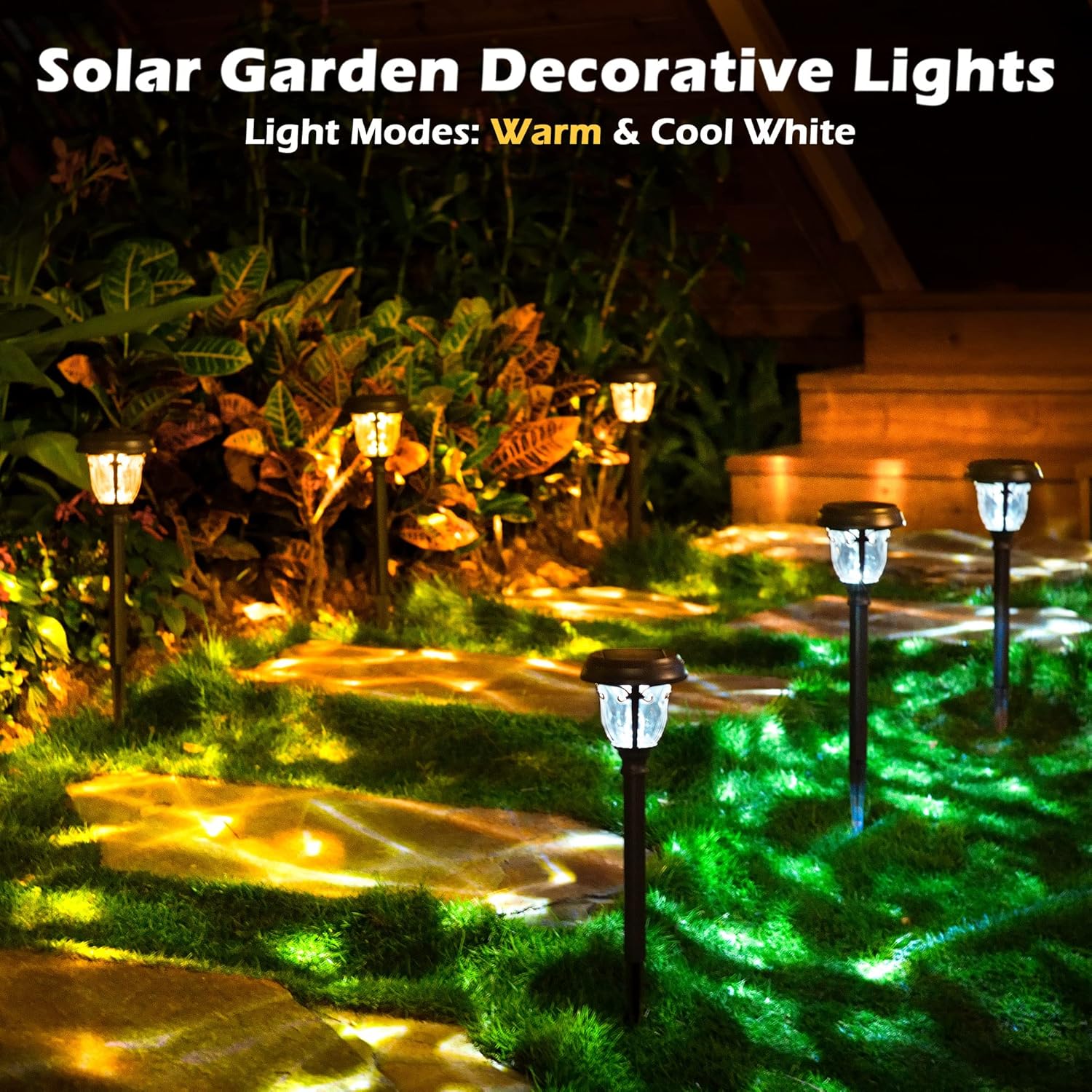 LeiDrail Luces solares para exteriores, impermeables, alimentadas por energía solar, luces de camino de jardín con 2 modos, iluminación de paisaje
