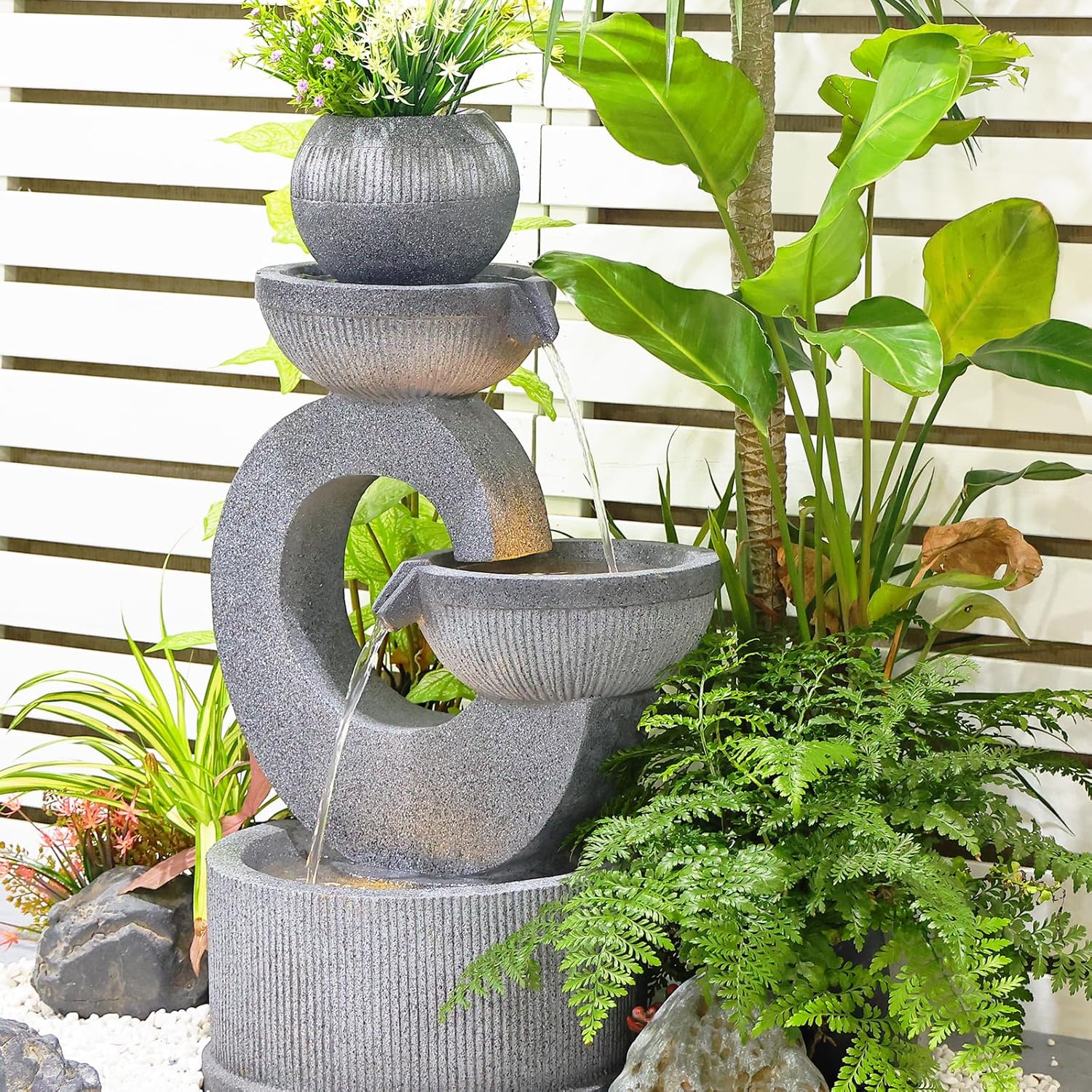 Fuente de agua para exteriores, cuencos de 3 niveles, fuente independiente para jardín, 35 pulgadas de alto para patio, porche, patio