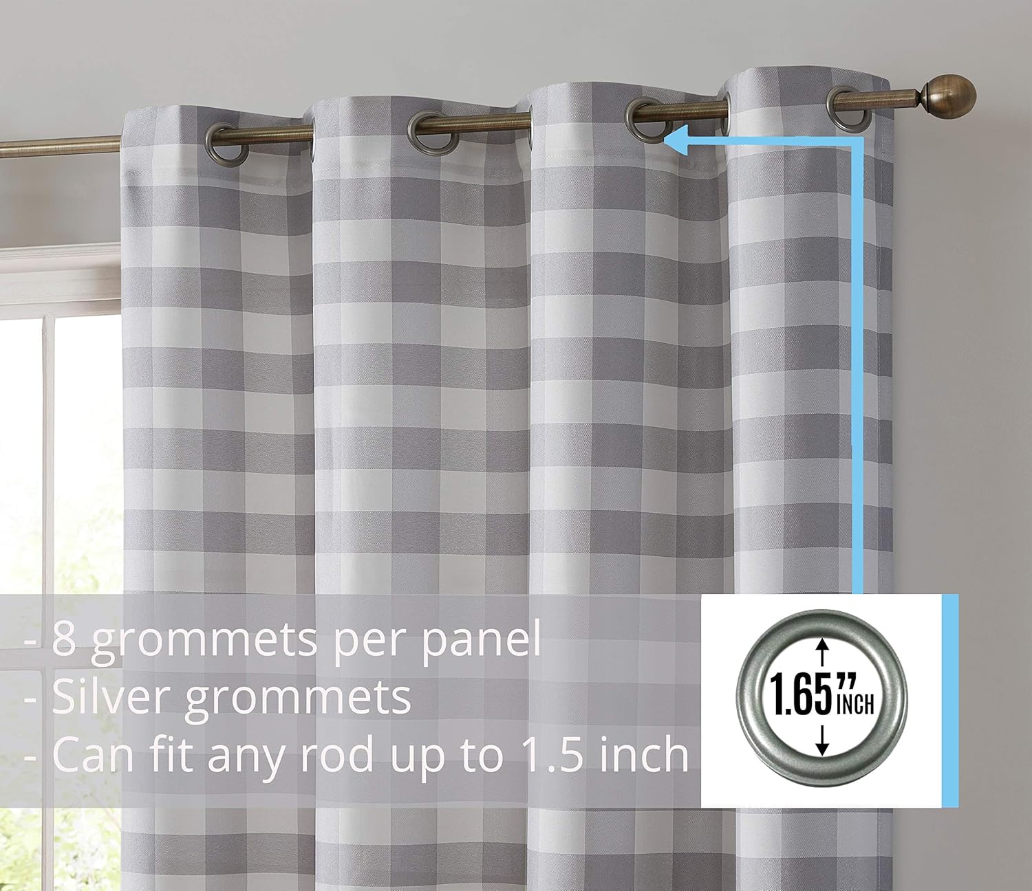 HLC.ME Hilltop Buffalo Check – Cortinas de ventana ligeras, translúcidas, texturizadas, con ojal, cortinas para dormitorio, comedor y sala de estar,