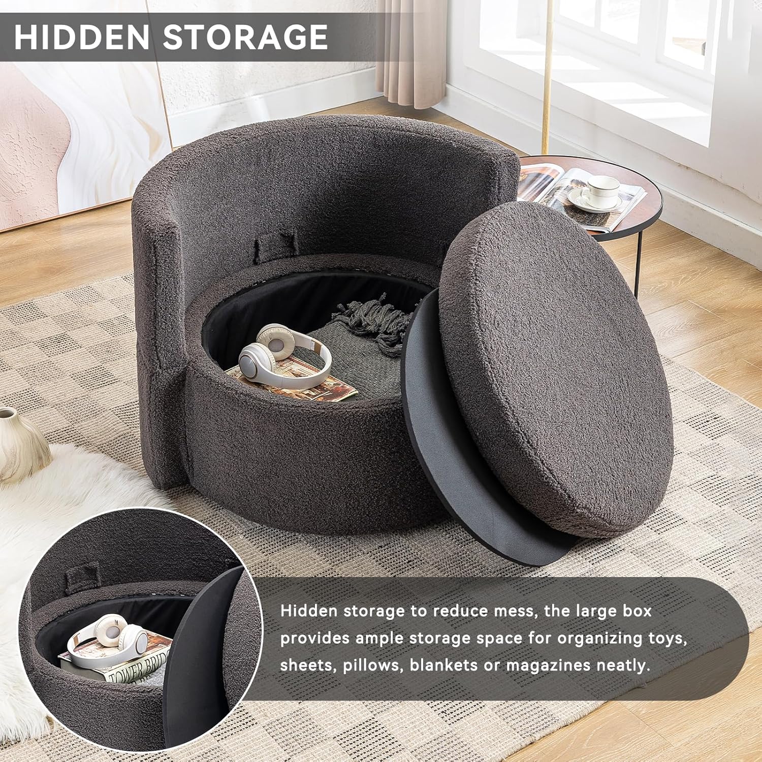 Silla giratoria con diseño de barril de acento moderno, tapizado, de gran tamaño, para sala de estar, club, ocio, silla redonda con 3 almohadas para