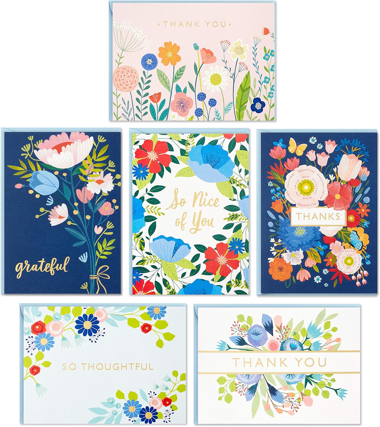 Hallmark Surtido de tarjetas de agradecimiento, flores de arte popular (36 notas de agradecimiento con sobres)