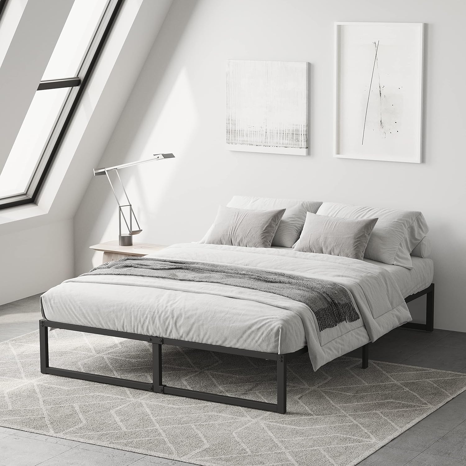 Sealvvos Base de cama tamaño King de 18 pulgadas, no necesita somier, plataforma de metal resistente con soporte de listones de acero, sin ruido,