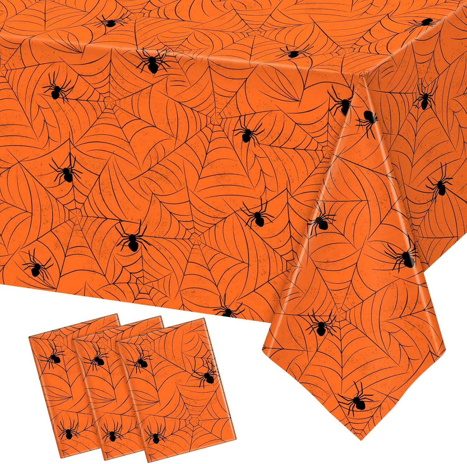 TREWAVE Paquete de 3 manteles rectangulares de tela de araña de Halloween, manteles de plástico de gran tamaño para decoración del hogar,
