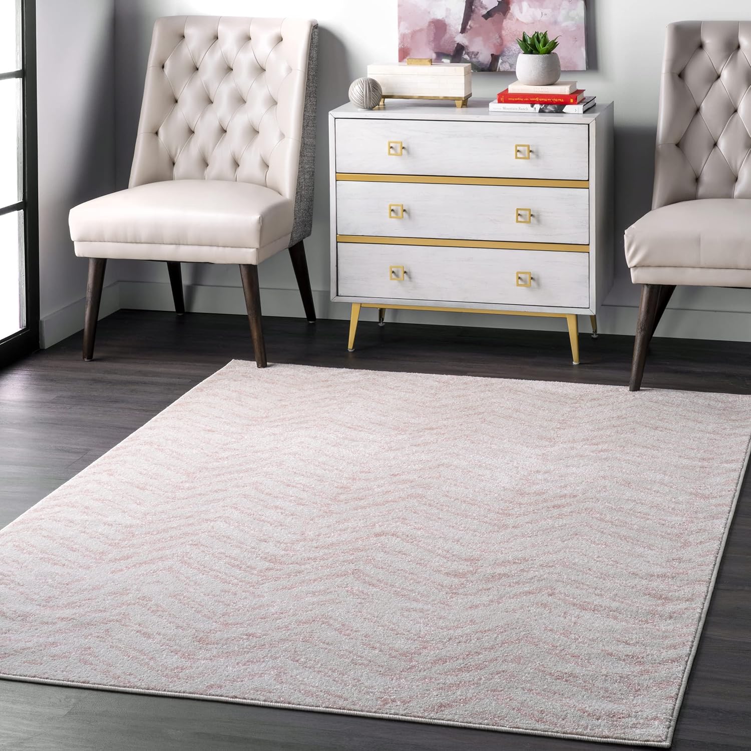 nuLOOM Rosanne – Tapete geométrico, 6 pies 7 pulgadas x 9 pies, rosa