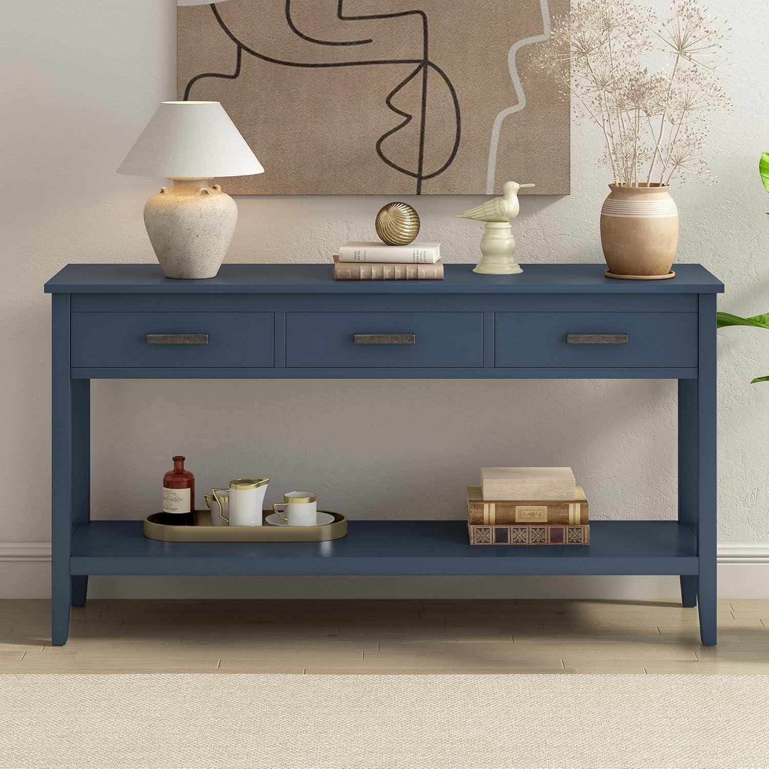 Moderna mesa consola de 3 cajones con 1 estante, mesa auxiliar de madera maciza para pasillo, sala de estar, vestíbulo, pasillo, fácil de montar