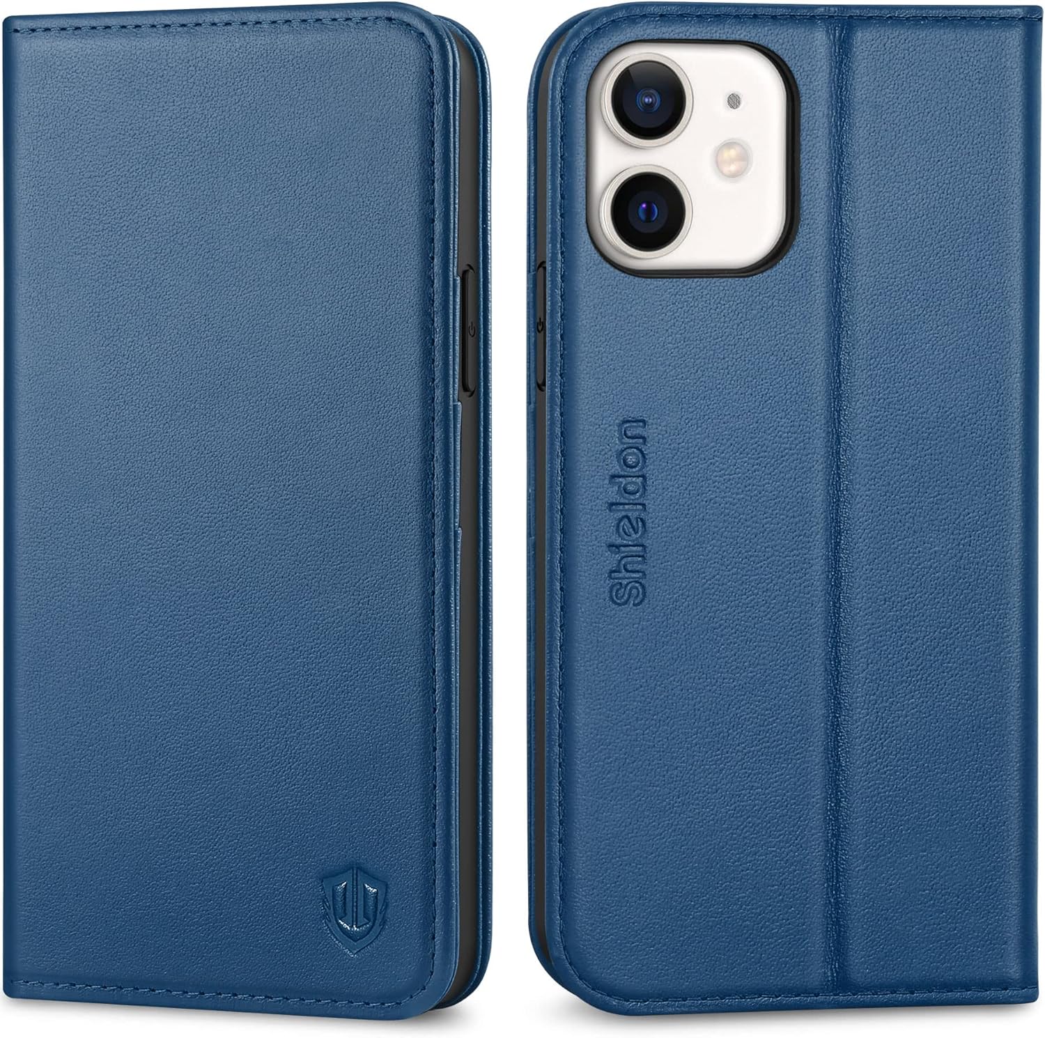 SHIELDON – Funda para iPhone 1212 Pro, cuero genuino, cubierta magnética, tarjetero con bloqueo RFID, kickstand, funda protectora a prueba de