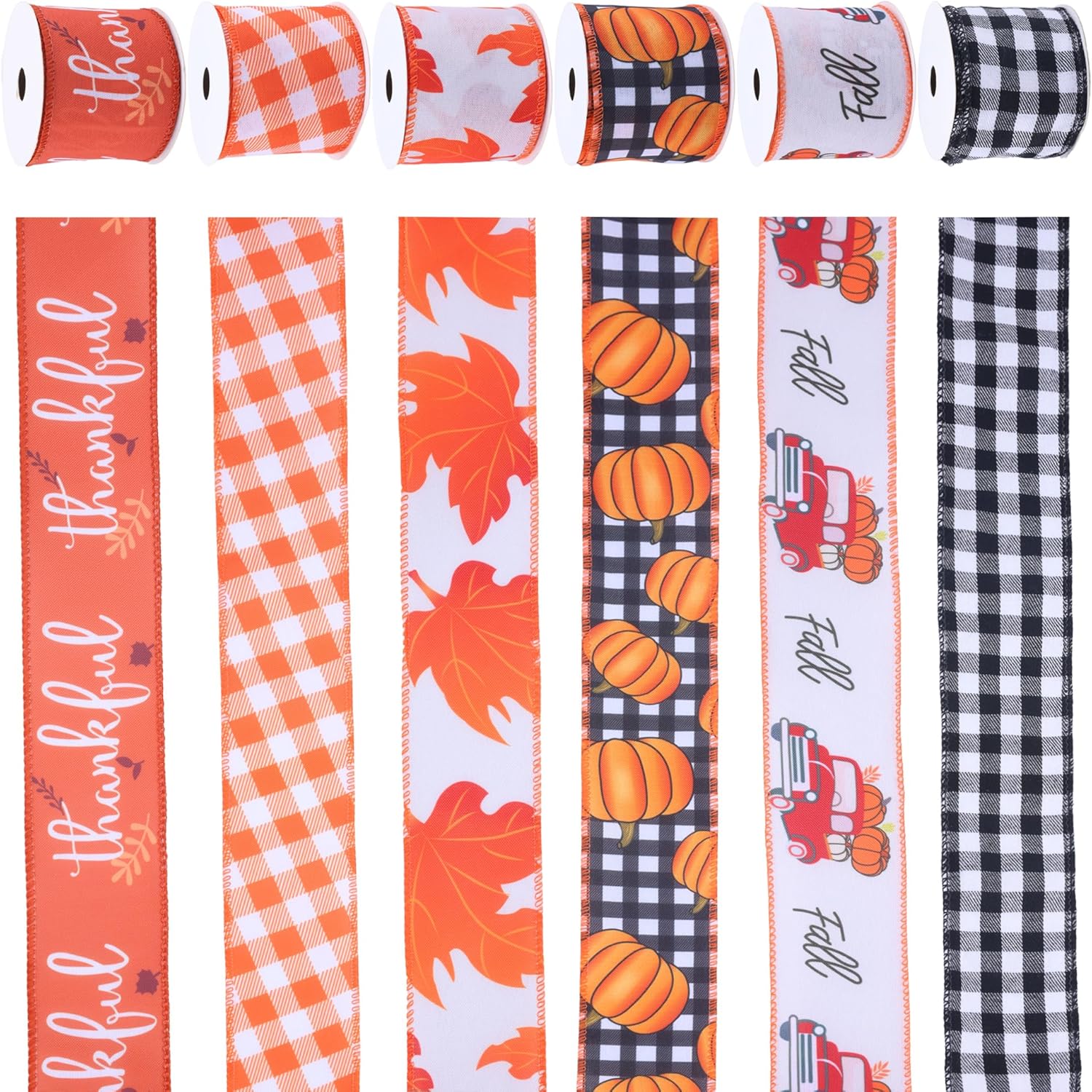 VATIN Cinta de arpillera con alambre de otoño de 2.5 pulgadas x 90 pies, diseño de cuadros de búfalo, calabaza, hojas de arce, camión, cinta de