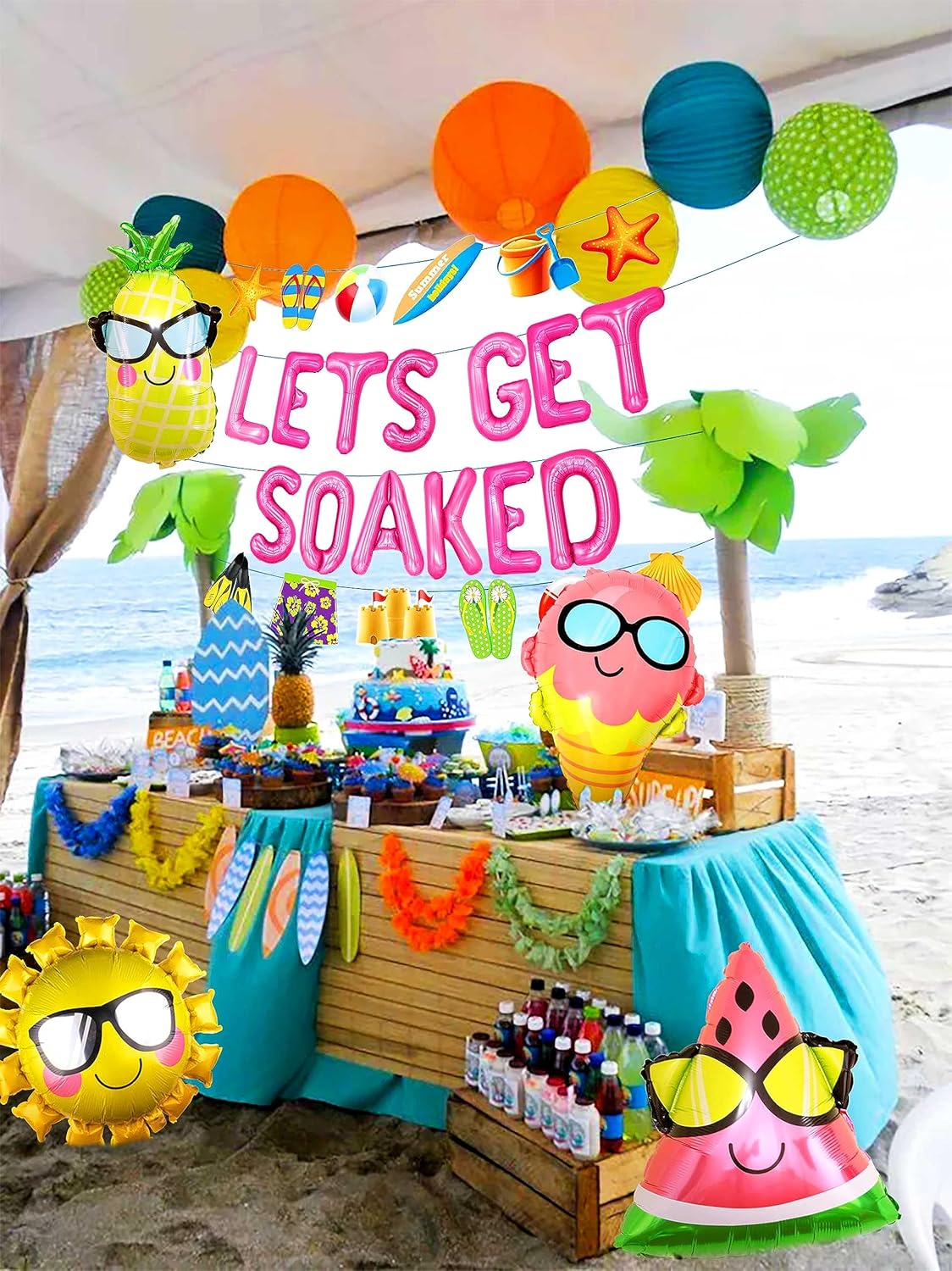 JeVenis Pink Lets Get Soaked – Decoración de cumpleaños para piscina y playa, globos para remojarnos, globos de cumpleaños para piscina, fiesta de